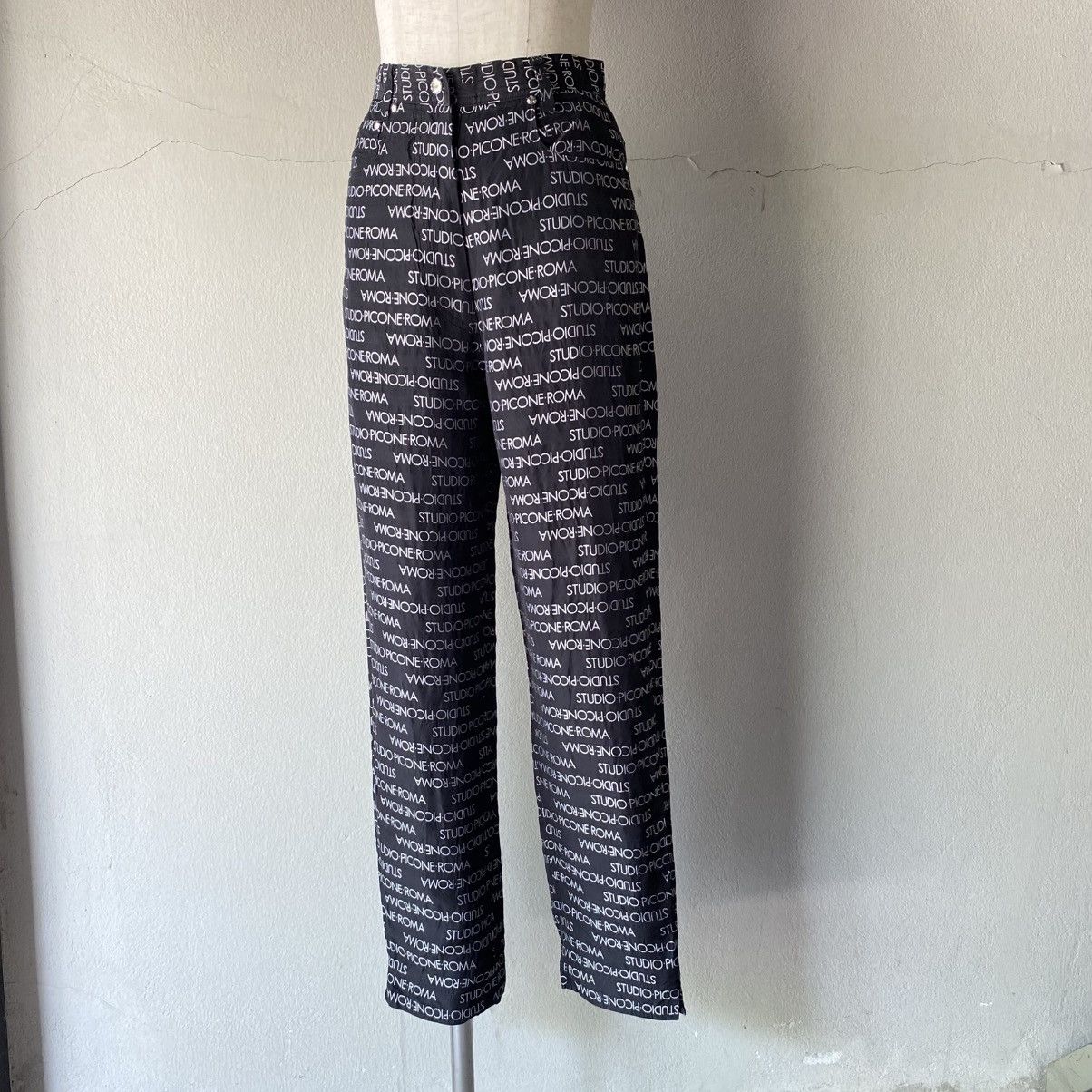 Designer × Japanese Brand STUDIO PICONE ROMA Black Logo Print Wide-Leg Pants Size 27" / US 4 / IT 40 - 3 Thumbnail