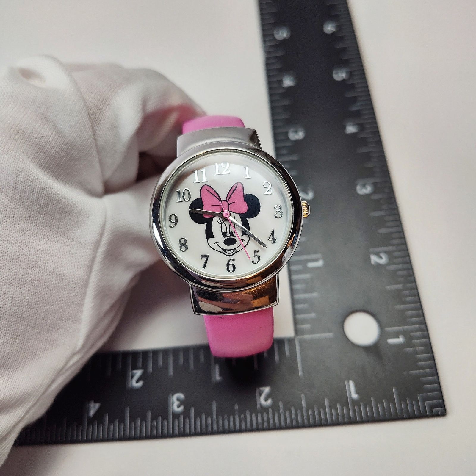 Disney Disney Minnie Mouse Pink Bangle Bracelet Watch Silver Tone Size ONE SIZE - 7 Thumbnail