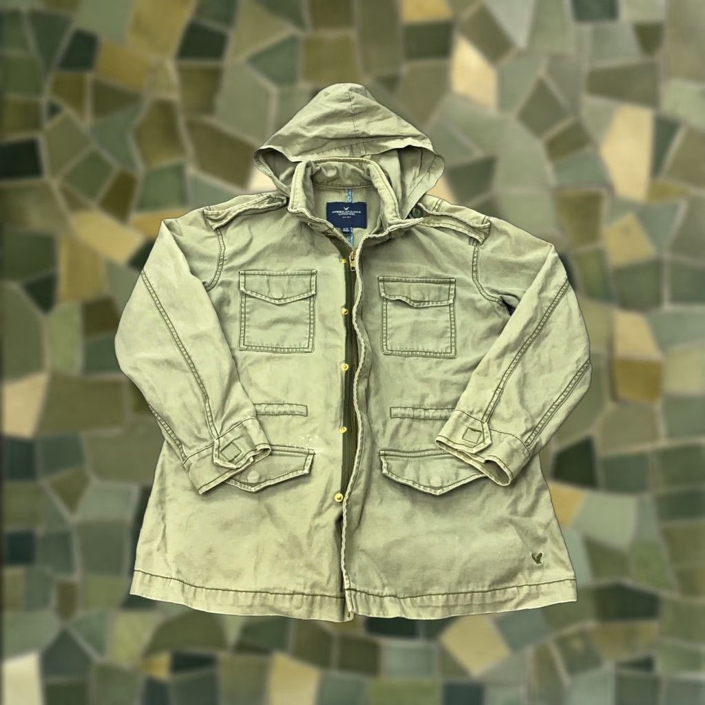 American Eagle Outfitters American Eagle Jacket Womens Medium Green Twill Zip/Snap Removable Hood Size M / US 6-8 / IT 42-44 - 1 Thumbnail