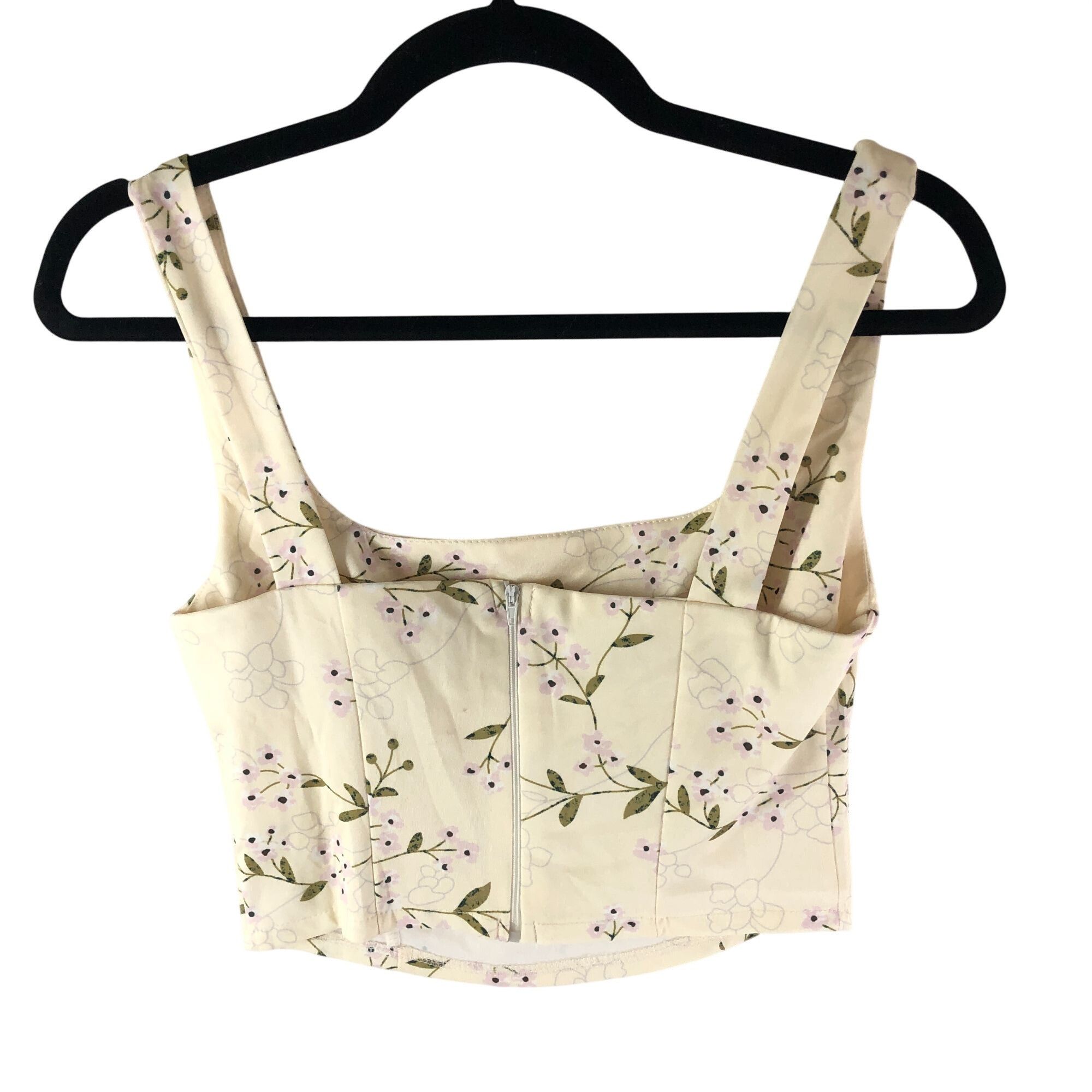 Other Commense Crop Top Sleeveless Square Neck Floral Ivory Zip Ba Size S / US 4 / IT 40 - 2 Thumbnail