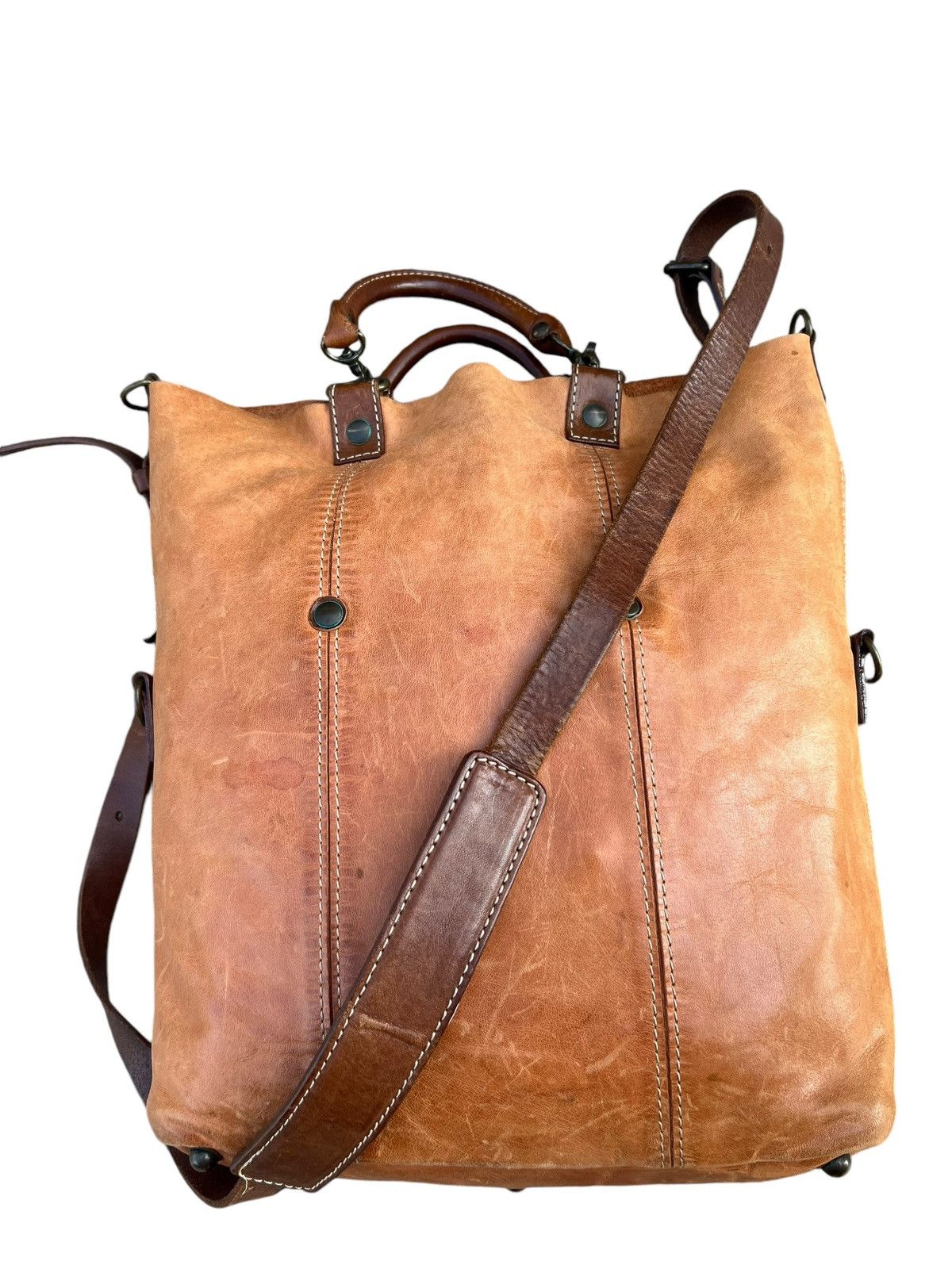 Leather Vintage REI Japan Distress Fade Patina Leather 2 Way Bag Size ONE SIZE - 7 Thumbnail