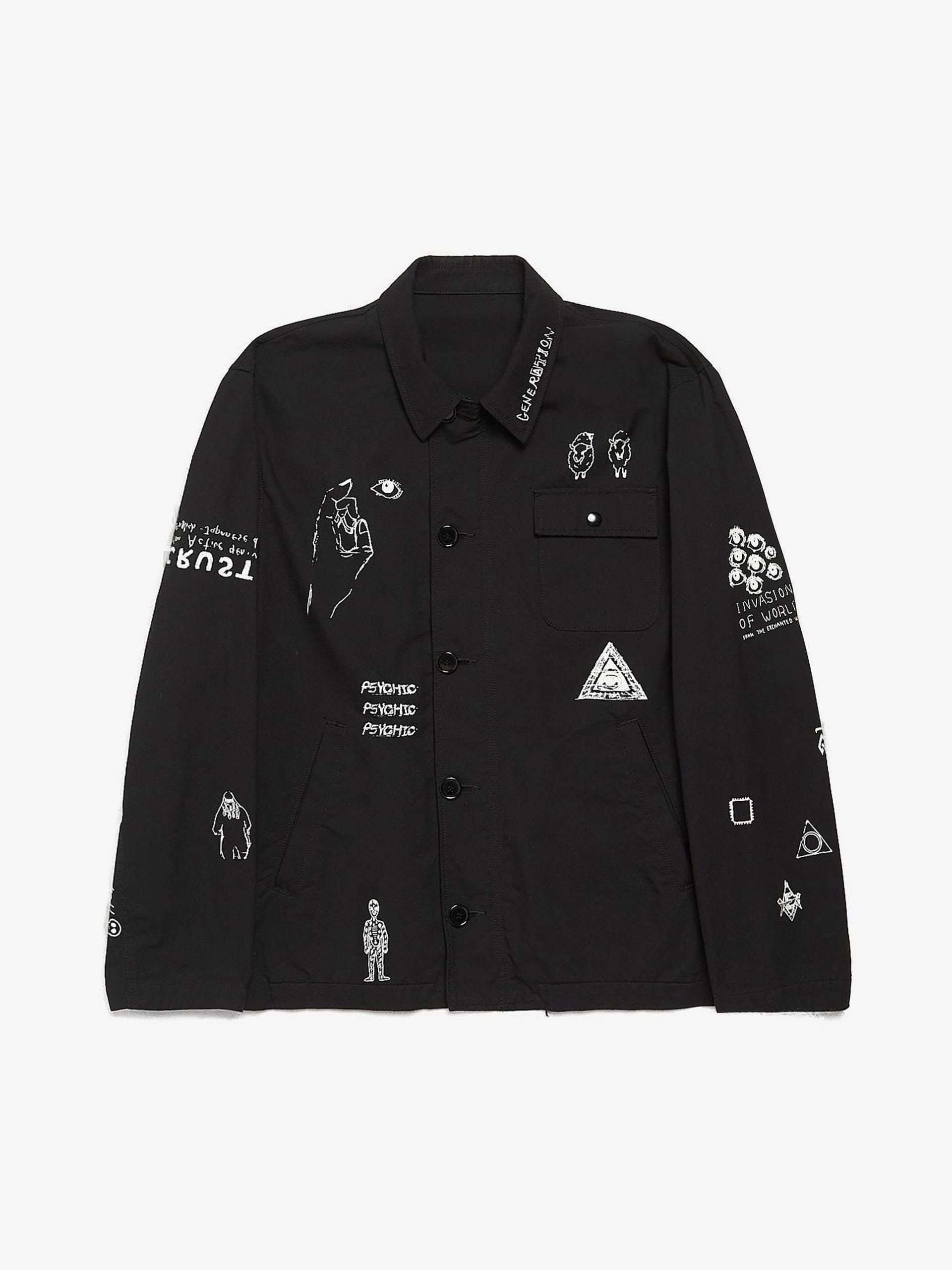 John Undercover Black Abstract Printed Cotton Zipped Jacket Size US XL / EU 56 / 4 - 1 Thumbnail