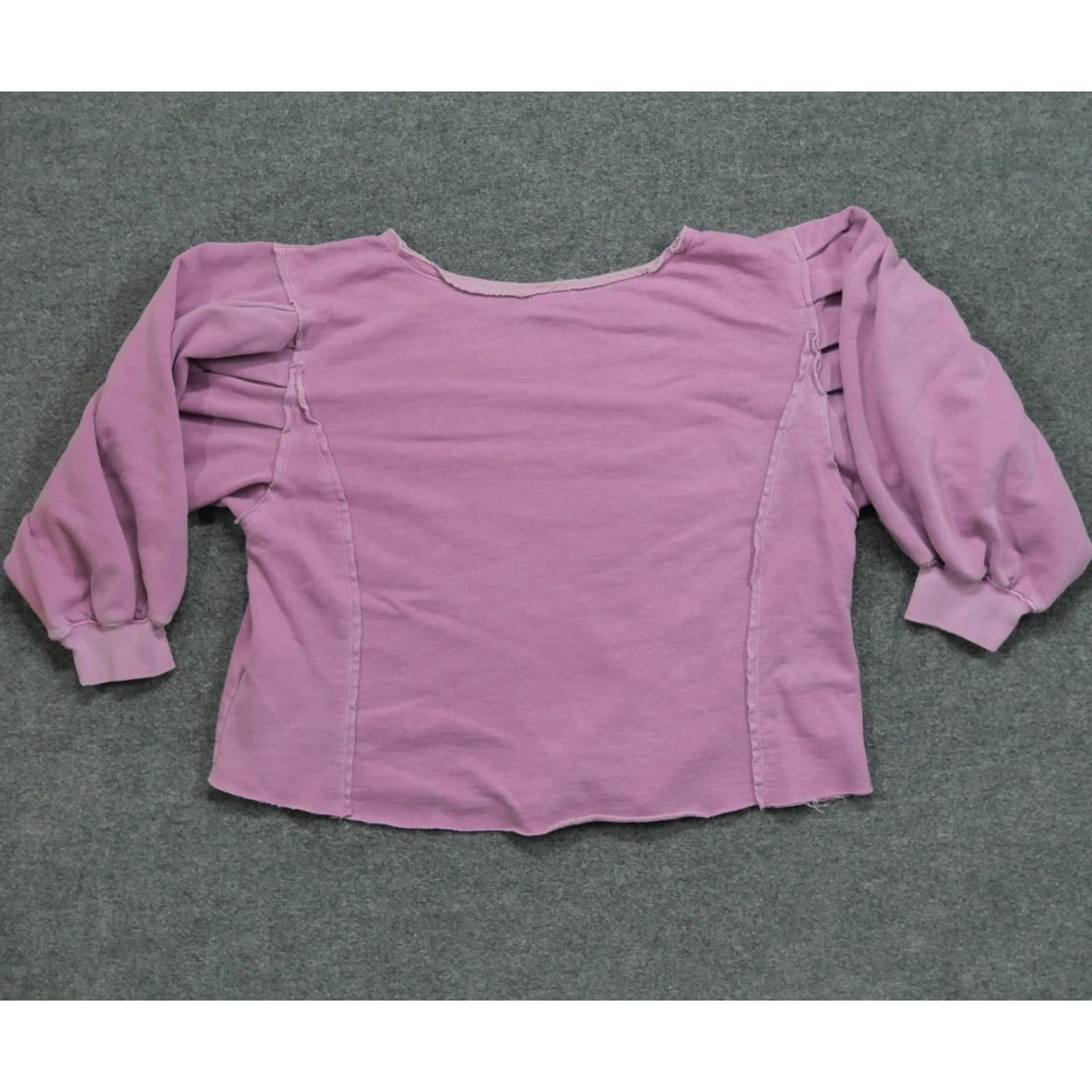 Free People We The Free Sweatshirt Womens Large Purple Raw Hem Balloon Sleeve Free People Size L / US 10 / IT 46 - 7 Thumbnail