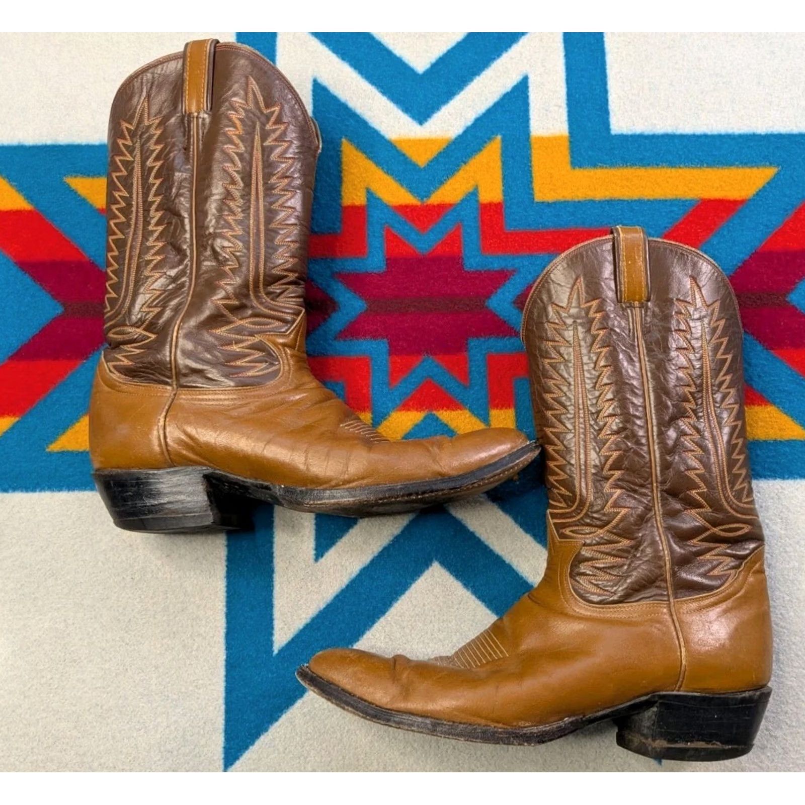 Tony Lama VINTAGE Tony Lama Leather Cowboy Boots Western Brown Size 10.5/11 Made In USA Men Size US 11 / EU 44 - 2 Thumbnail
