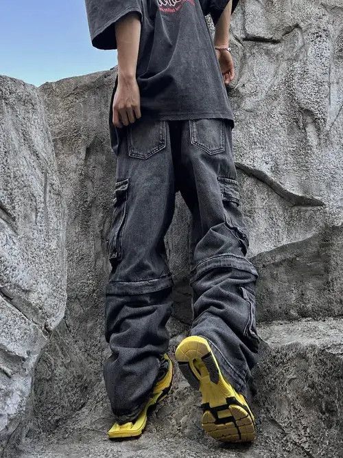 Japanese Brand × Jean Gray faded y2k baggy hiphop cargo jeans Size US 32 / EU 48 - 2 Thumbnail