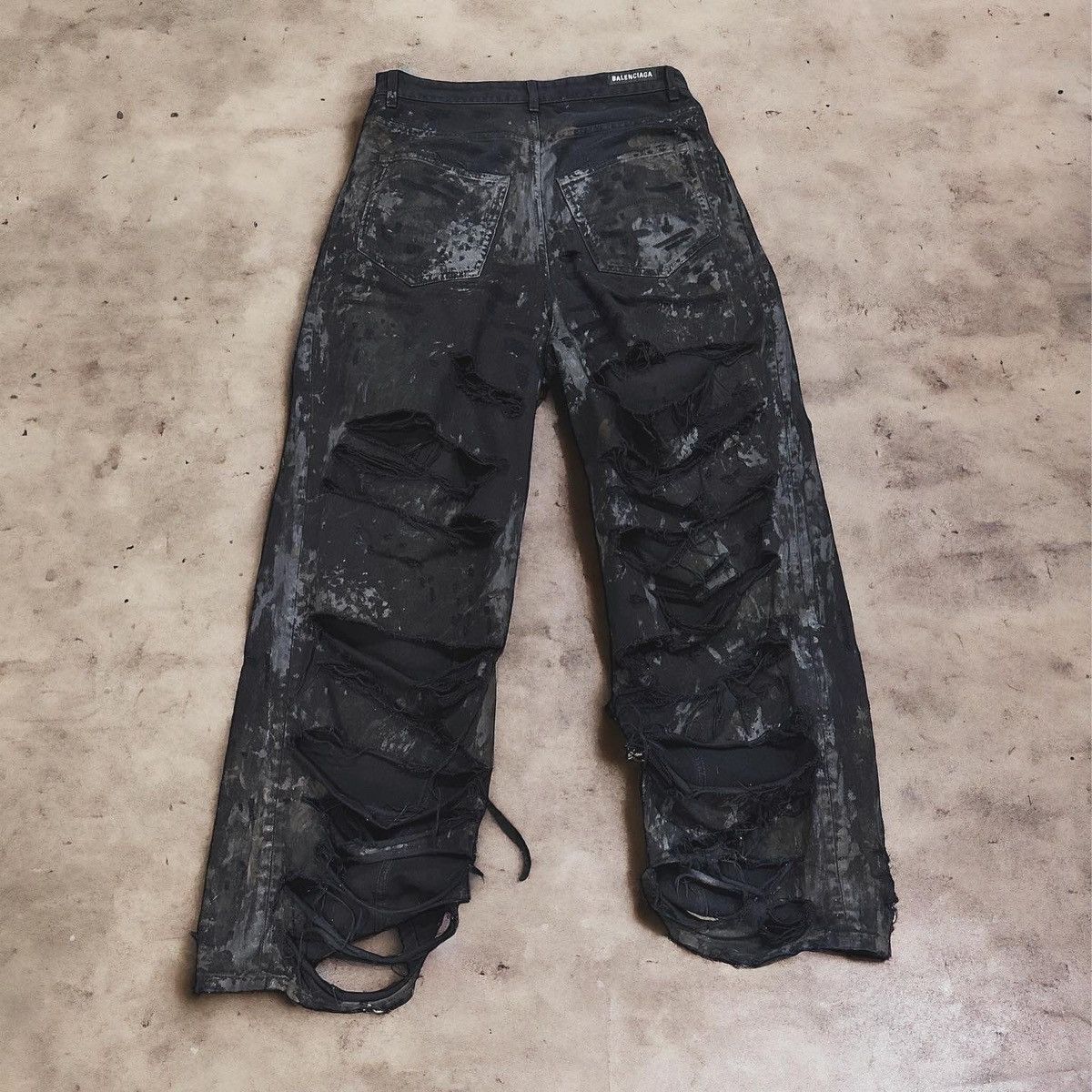 image of Balenciaga Mud Denim Destroyed Soft in Black, Men's (Size 34)