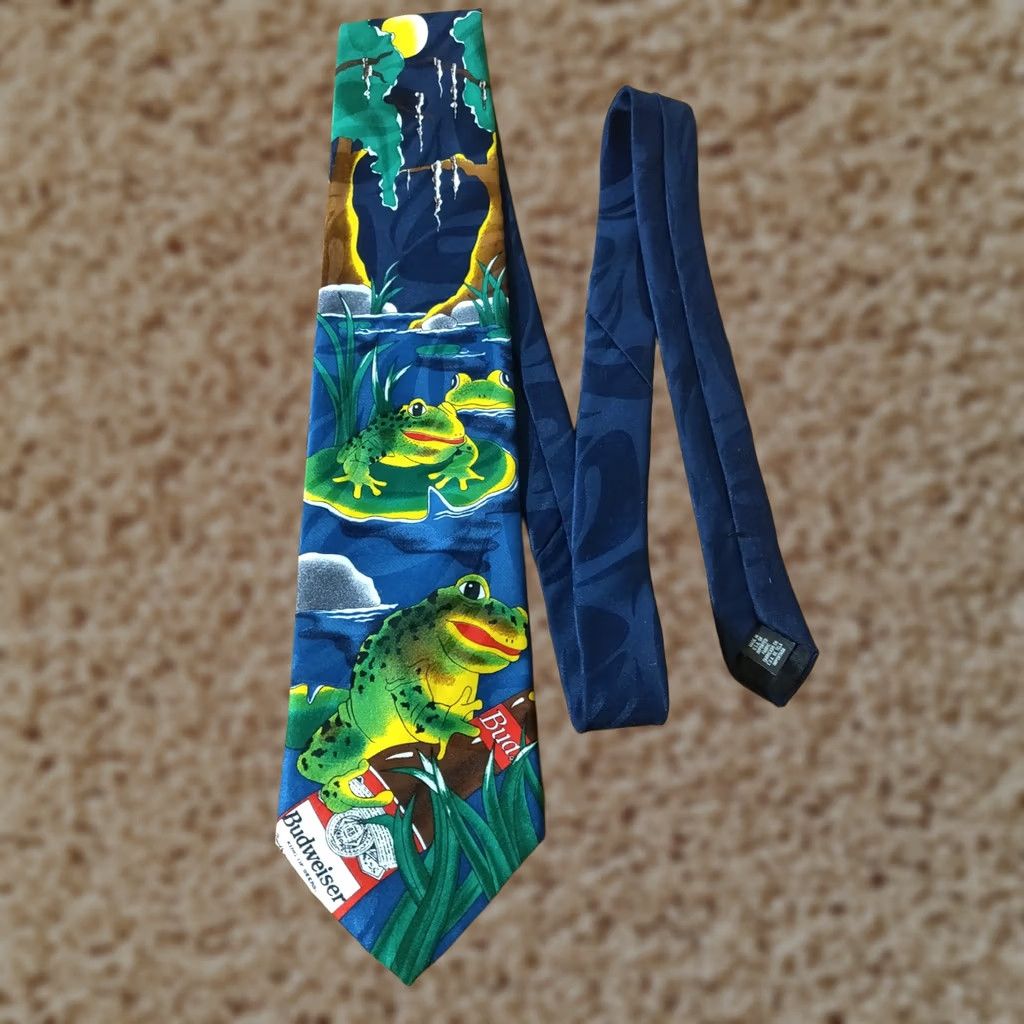 Budweiser VINTAGE Anheuser-Busch Budweiser 1996 Frog Beer Advertising Men's Neck Tie Size ONE SIZE - 1 Thumbnail