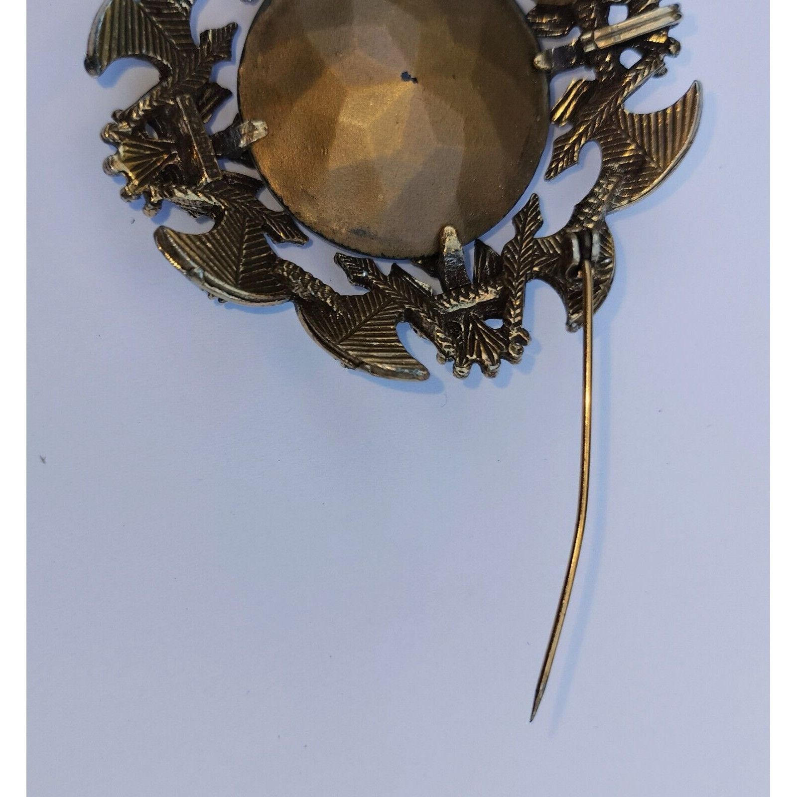 Vintage Florenza Brooch Cognac Faceted Glass AB Stones Coat Arms Pen Size ONE SIZE - 15 Thumbnail