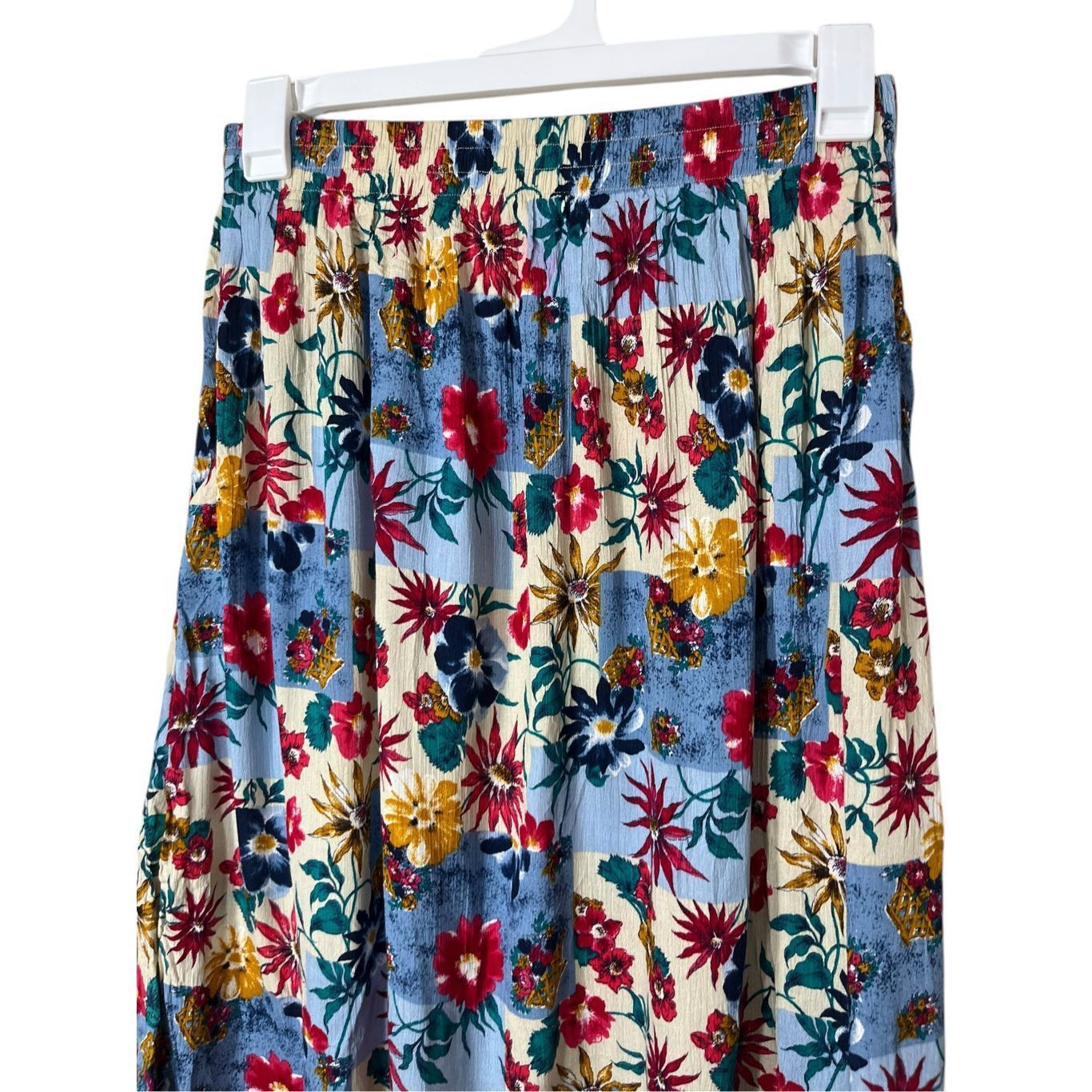 Other Vintage The Villager pleated Blue Cream Floral Boho Maxi Ski Size 28" / US 6 / IT 42 - 3 Thumbnail