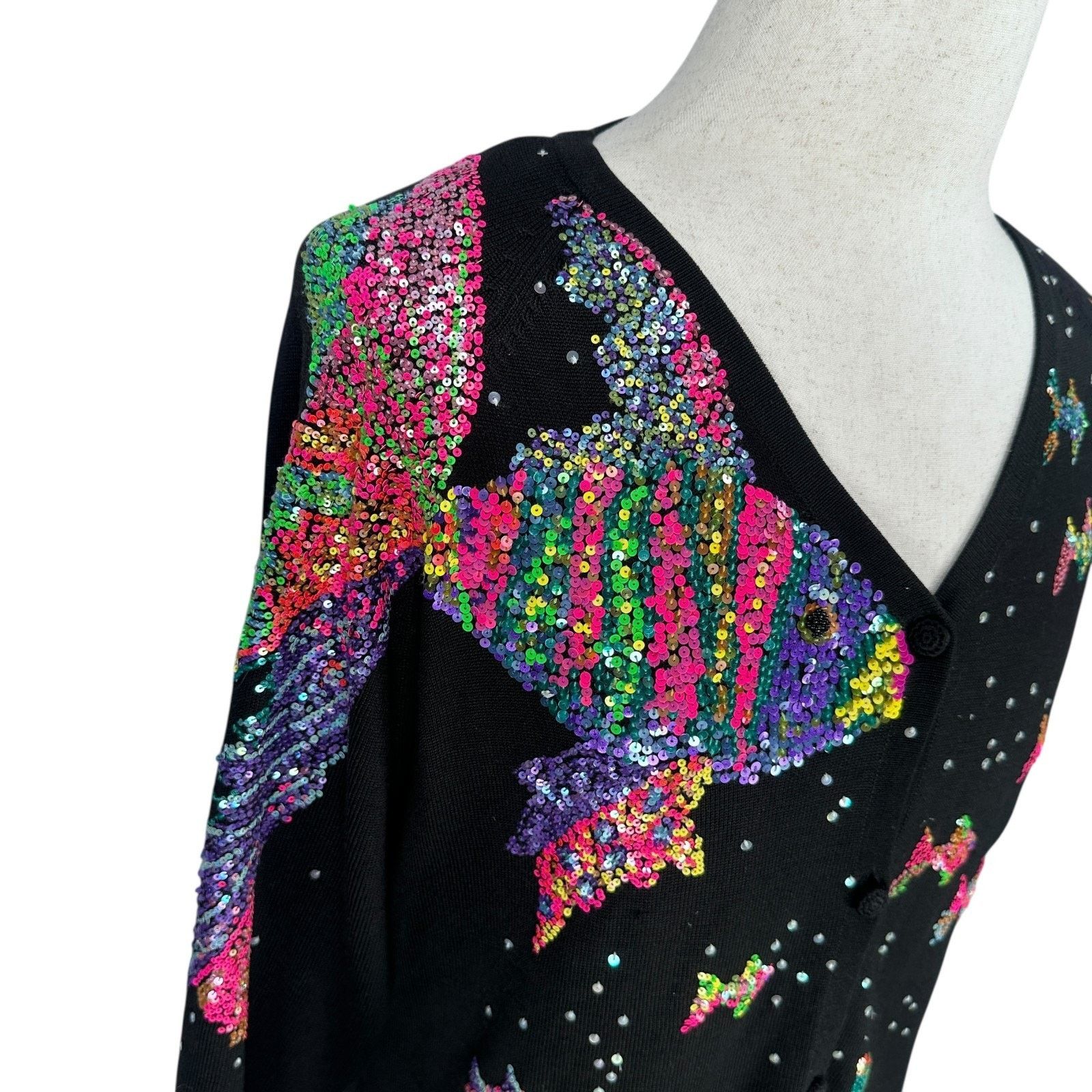 Other VTG Michael Simon Fish Cardigan Sweater Women XL Silk Black Size XL / US 12-14 / IT 48-50 - 3 Thumbnail