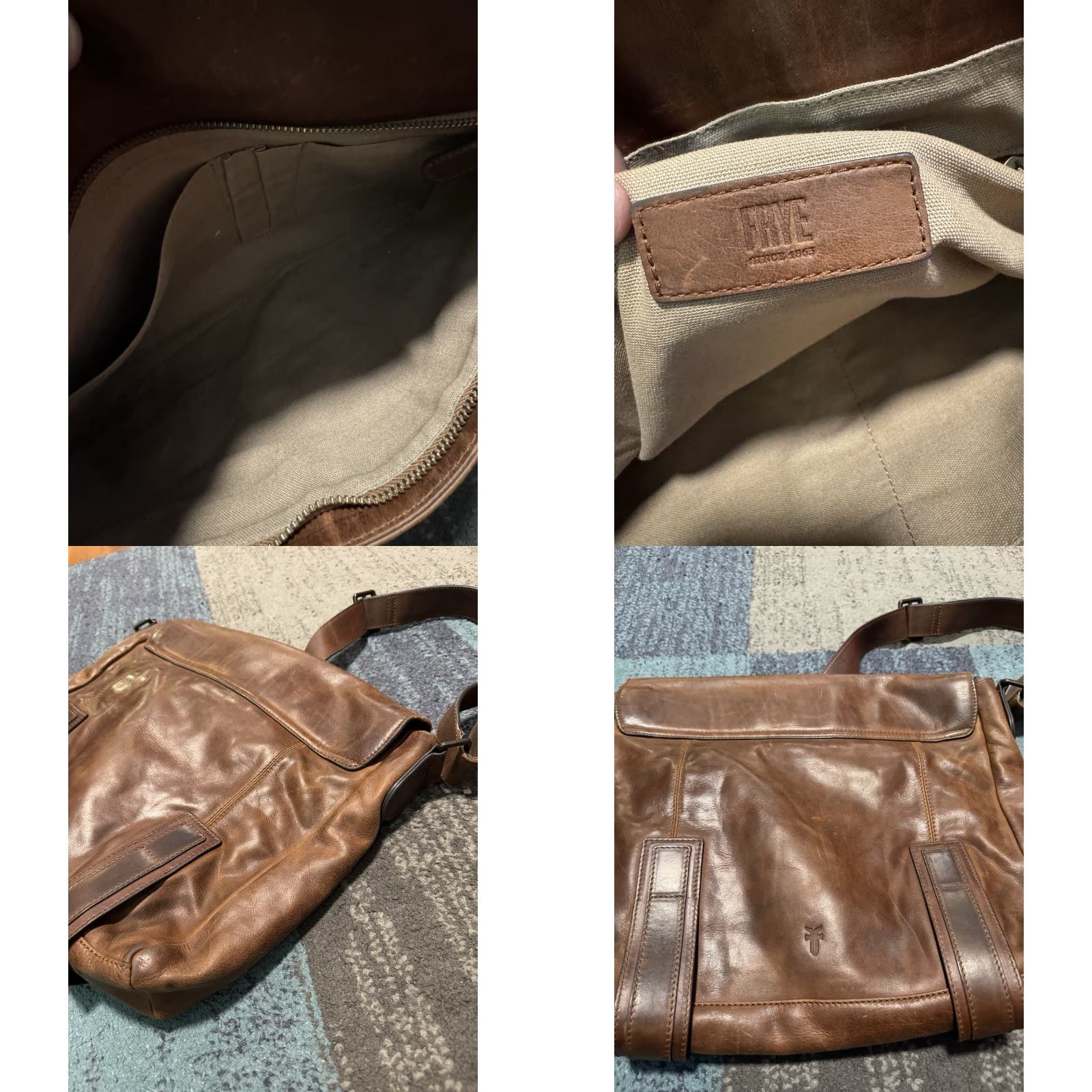 Frye VINTAGE Frye Oliver Leather Messenger Bag Brown Briefcase Laptop Satchel 15" MSRP 58 Unisex Adults Bag Brown Leather Messenger Pouch 15" Mens Womens Size ONE SIZE - 9 Thumbnail
