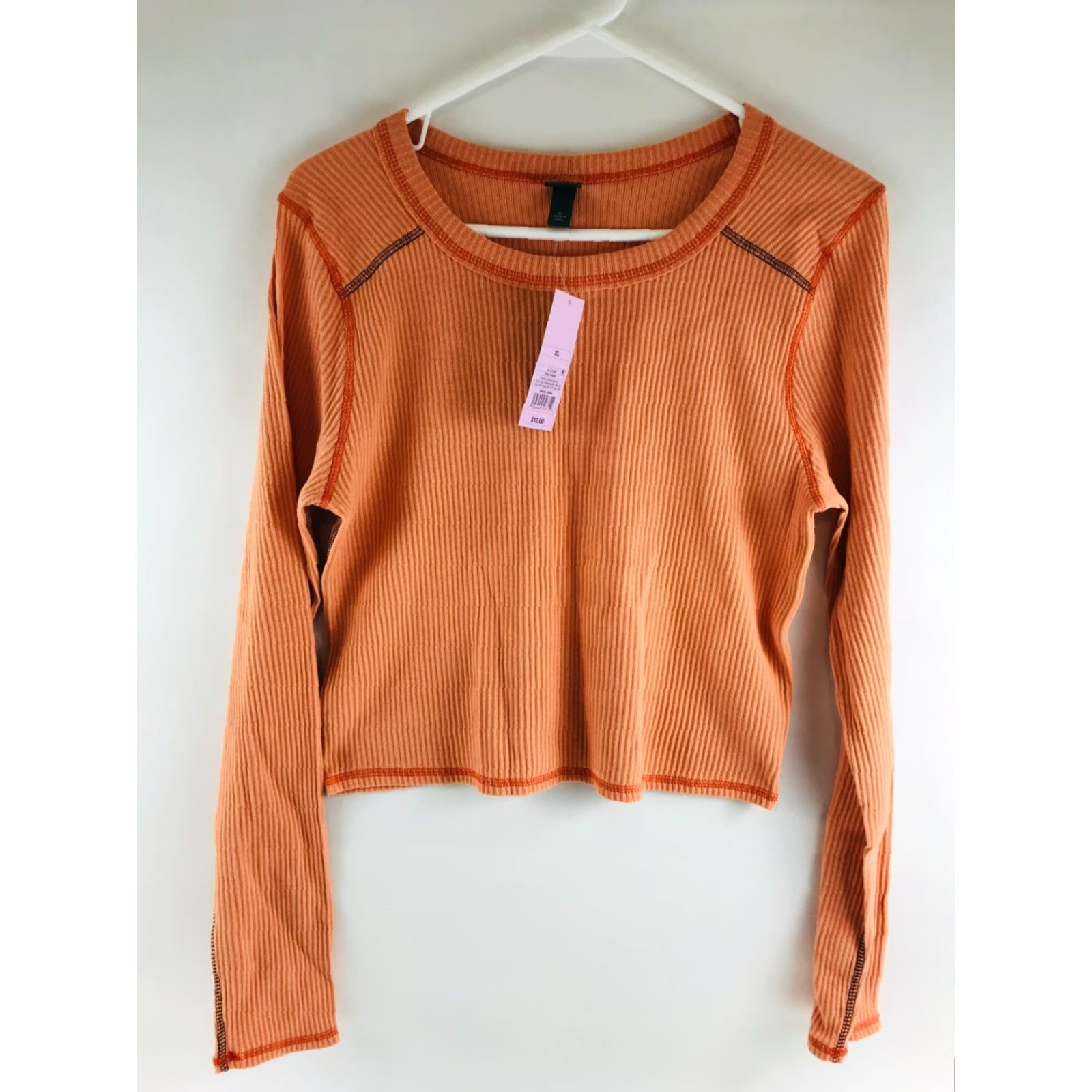 Vintage Wild Fable Cropped Shirt Juniors XL Peach Orange Long Sleeve Boat Neck NWT Womens T-Shirt Size XL / US 12-14 / IT 48-50 - 2 Thumbnail