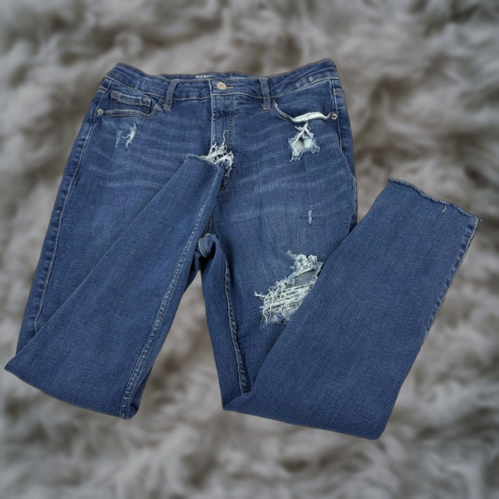 Old Navy Old Navy Rockstar Jeans Womens 12 Blue Extra High-Rise Skinny Distressed 29x26 Size 34" / US 12 / IT 48 - 1 Thumbnail