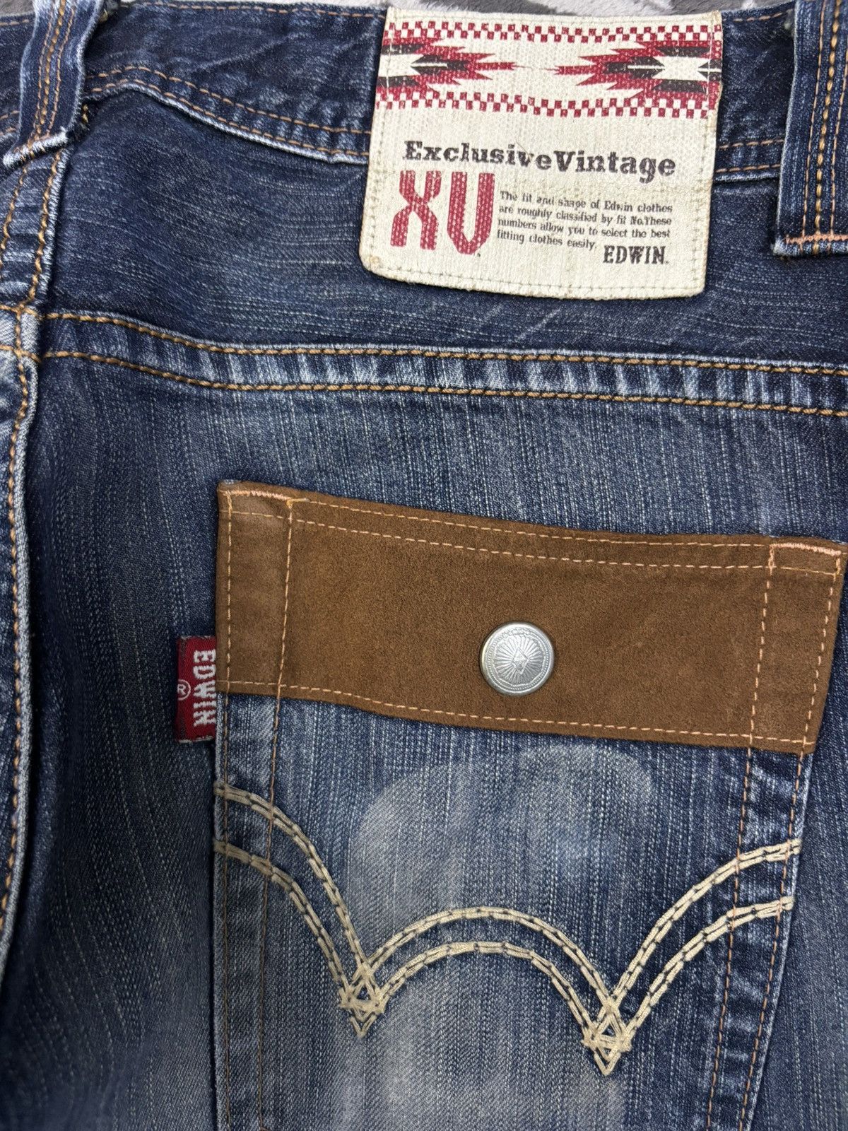Edwin Vintage Edwin XV Whisker Washed Distressed Denim Bush Pants Size US 35 - 10 Thumbnail