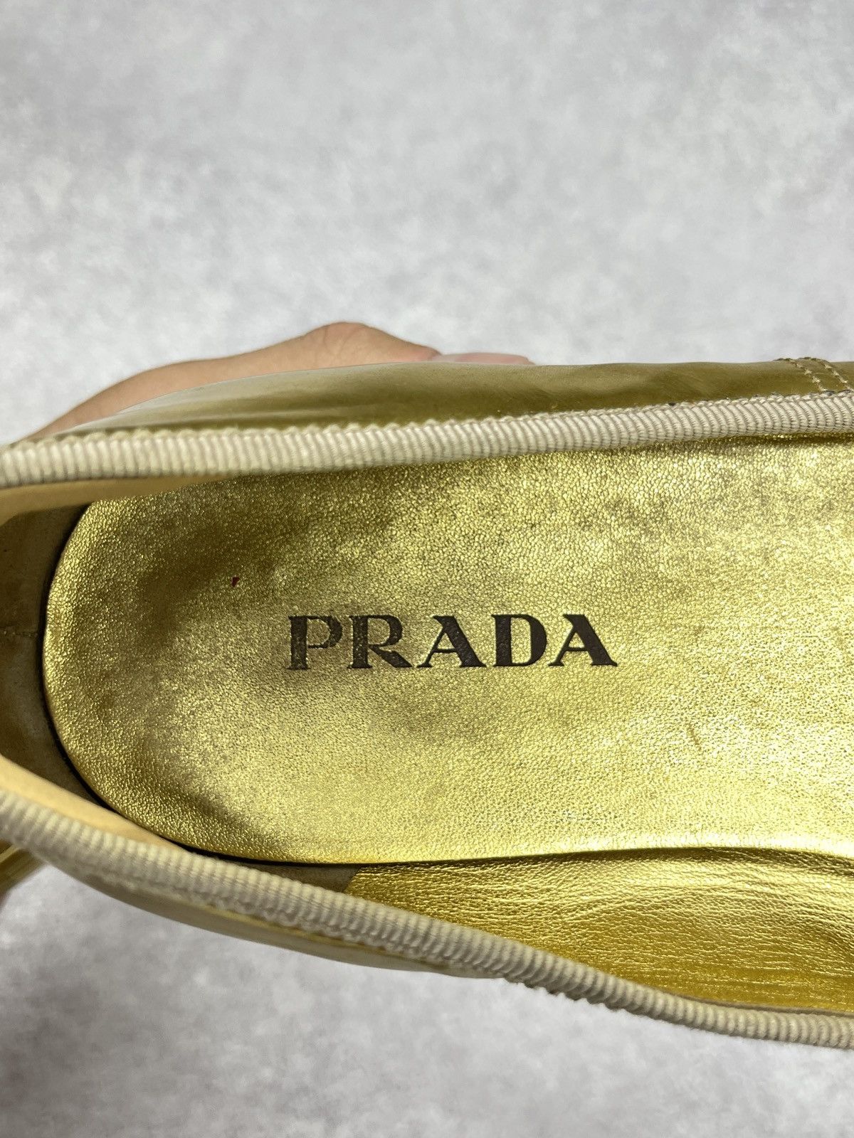 Prada Vintage Leather Prada Ballet Flats Shoes Gold Retro Luxury Size US 8.5 / IT 38.5 - 11 Thumbnail
