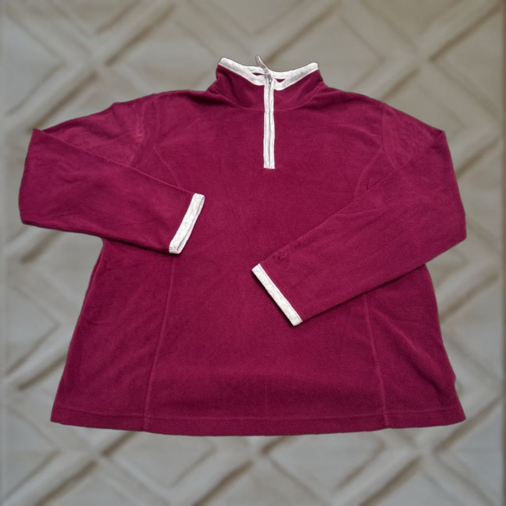 Vintage SJB Active Fleece 1/4 Zip Pullover Sweatshirt Jacket Womens XL Burgundy White Size XL / US 12-14 / IT 48-50 - 1 Thumbnail