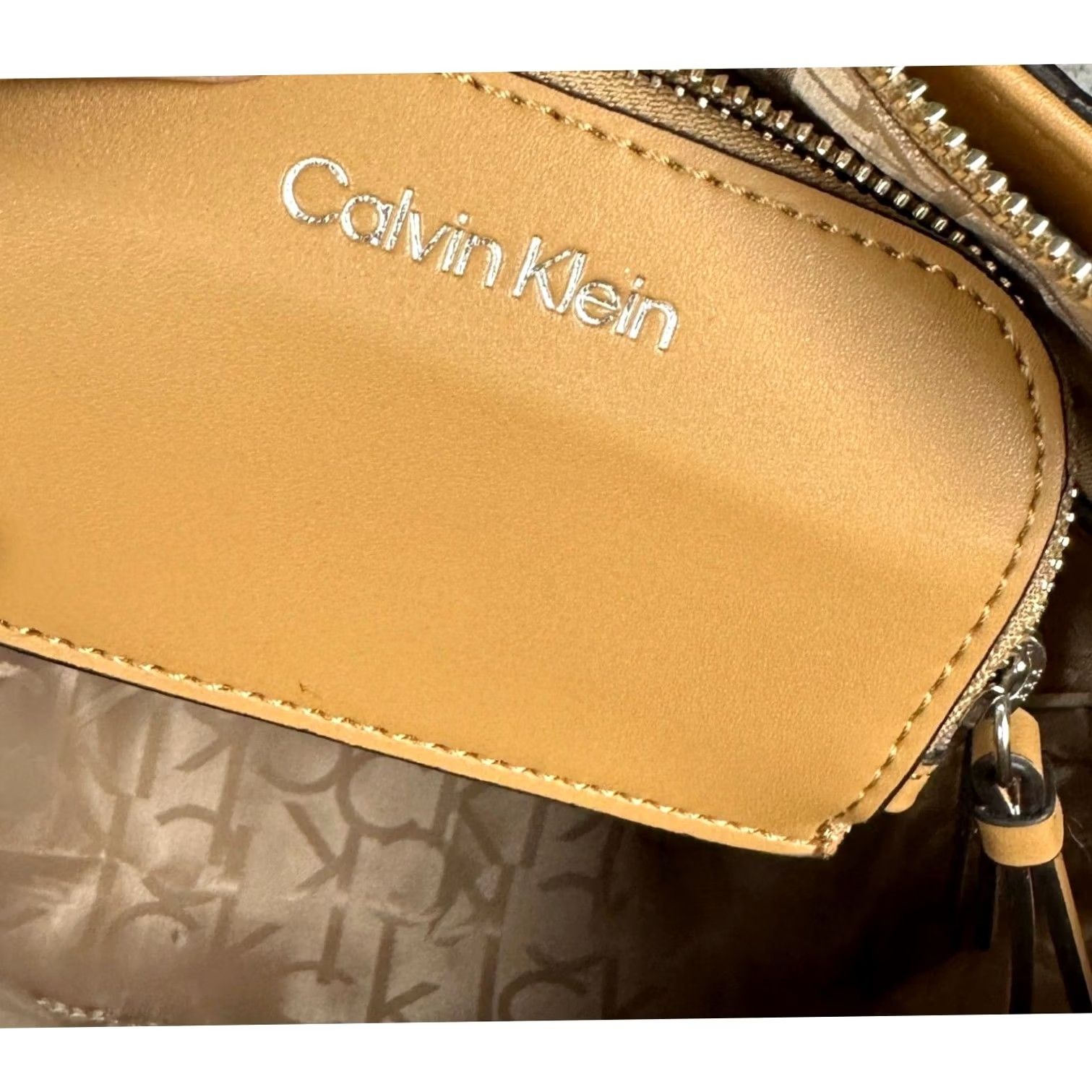 Calvin Klein Calvin Klein Tote Bag Monogram CK Logo Chain Strap Cream Tan Pouch Shoulder Bag Womens Medium Size ONE SIZE - 4 Thumbnail