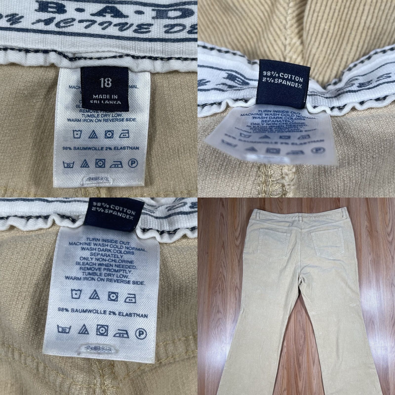Vintage B.A.D Pants Womens 18 Body Active Design High Rise Stretch Straight Leg Corduroy Yellow Size 40" / US 18 - 9 Thumbnail