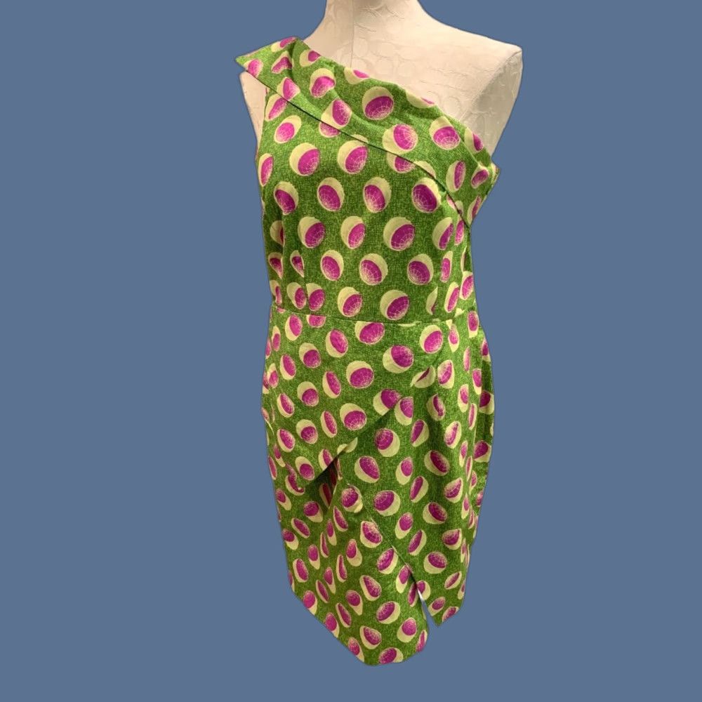 Pinko VINTAGE Medium One Shoulder Sheath Dress Women M Green 1960s Short Shirt (Dress?) Size M / US 6-8 / IT 42-44 - 1 Thumbnail