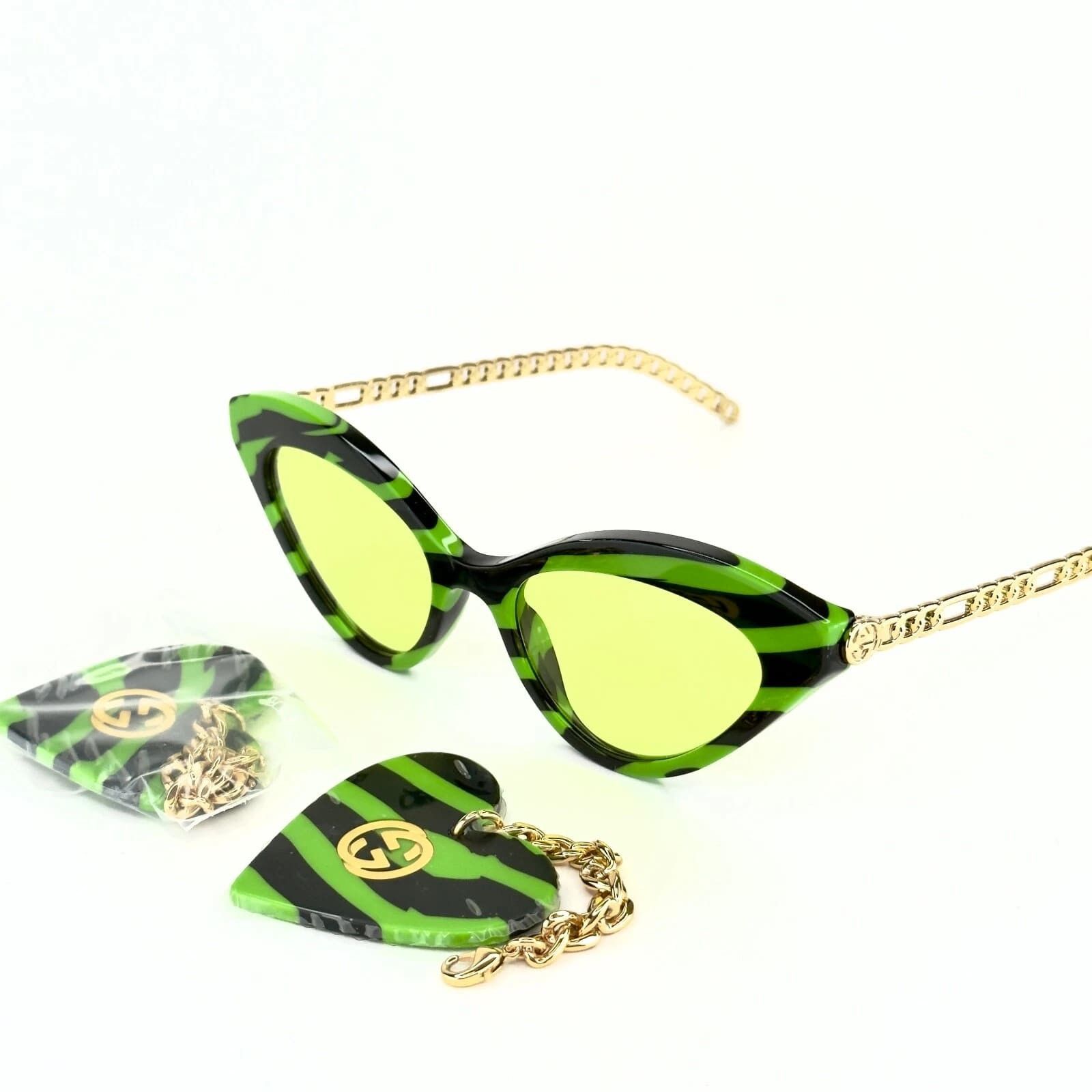 Gucci GUCCI GG0978S CHAIN 0978 Gold Black Green Heart Charm 006 Size ONE SIZE - 2 Thumbnail