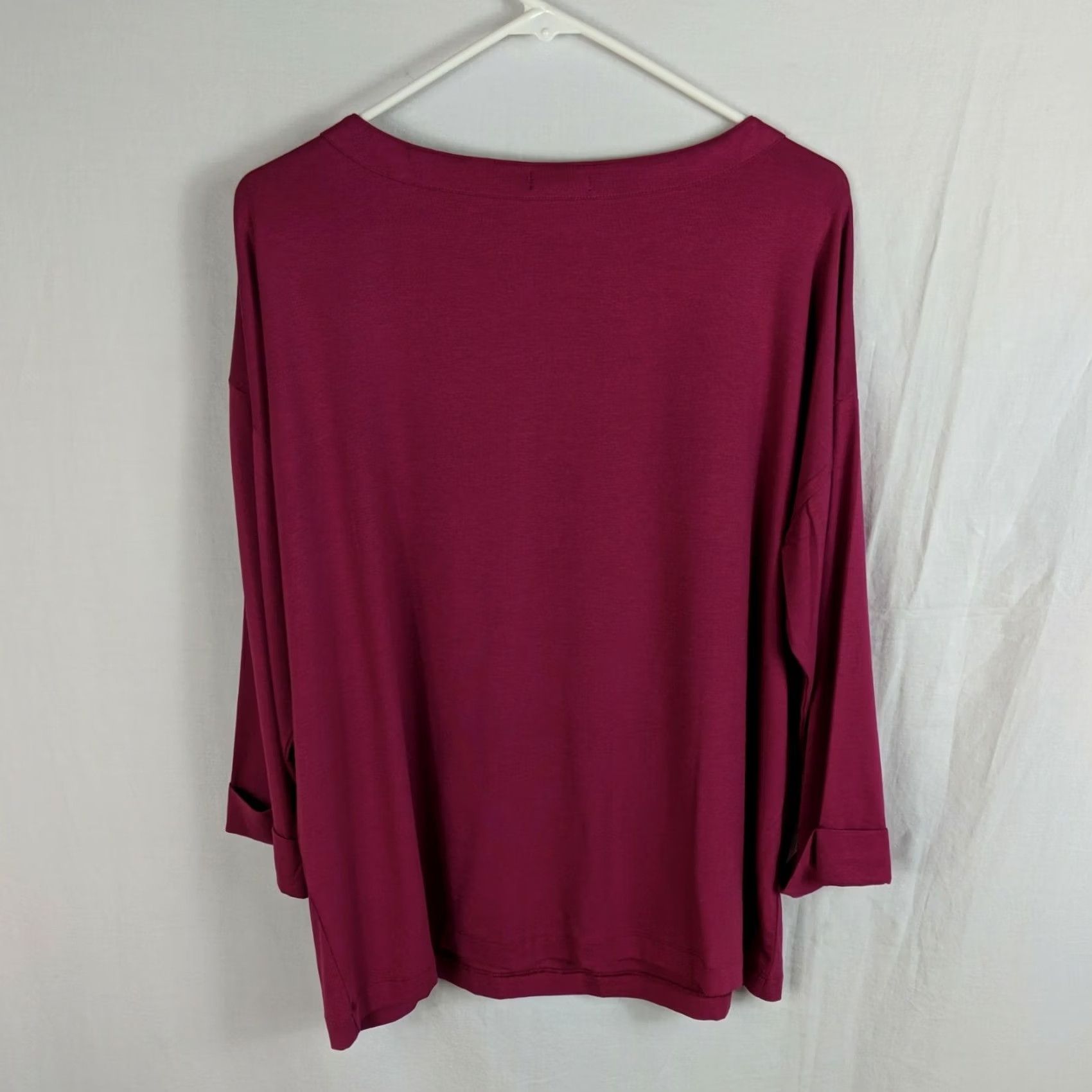 J. Jill J Jill Women's L cotton knit top 3/4 sleeve burgundy Sangria NWT Boxy Pullover Shirt Womens Size L / US 10 / IT 46 - 7 Thumbnail