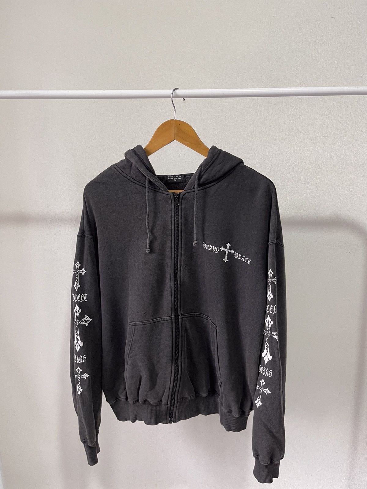 Beauty Beast 2000s Y2K Third Row Heavy Black Cross Faded Hoodie A4 Size US L / EU 52-54 / 3 - 4 Thumbnail