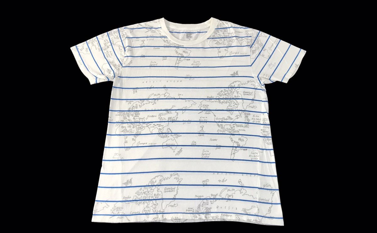 Japanese Brand Vintage Japanese Brand World Map Striped Printed Tee Size US M / EU 48-50 / 2 - 1 Thumbnail