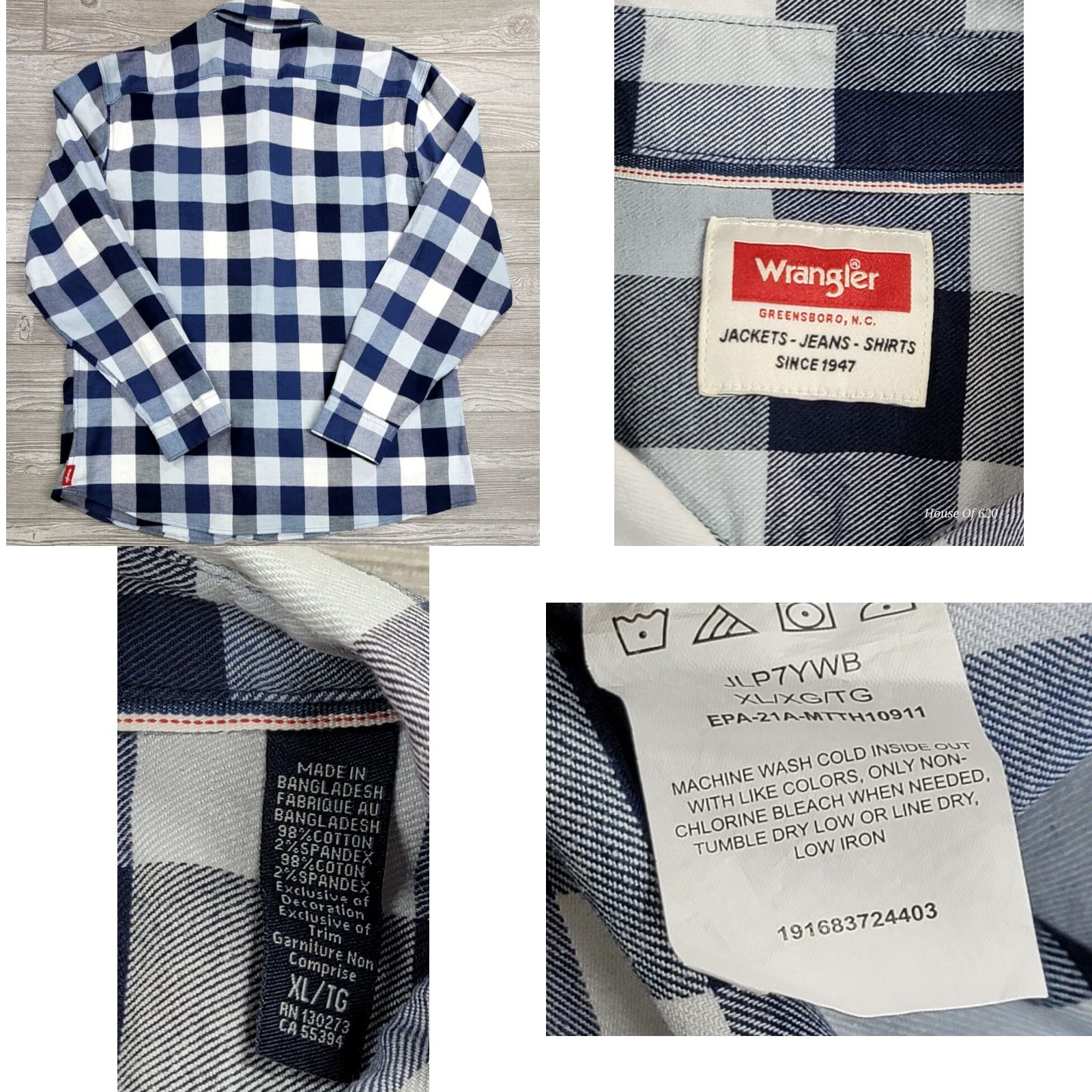 Wrangler Wrangler Shirt Men’s XL Blue White Cowboy Western Flannel Work Shirt Long Sleeve Size US XL / EU 56 / 4 - 8 Thumbnail