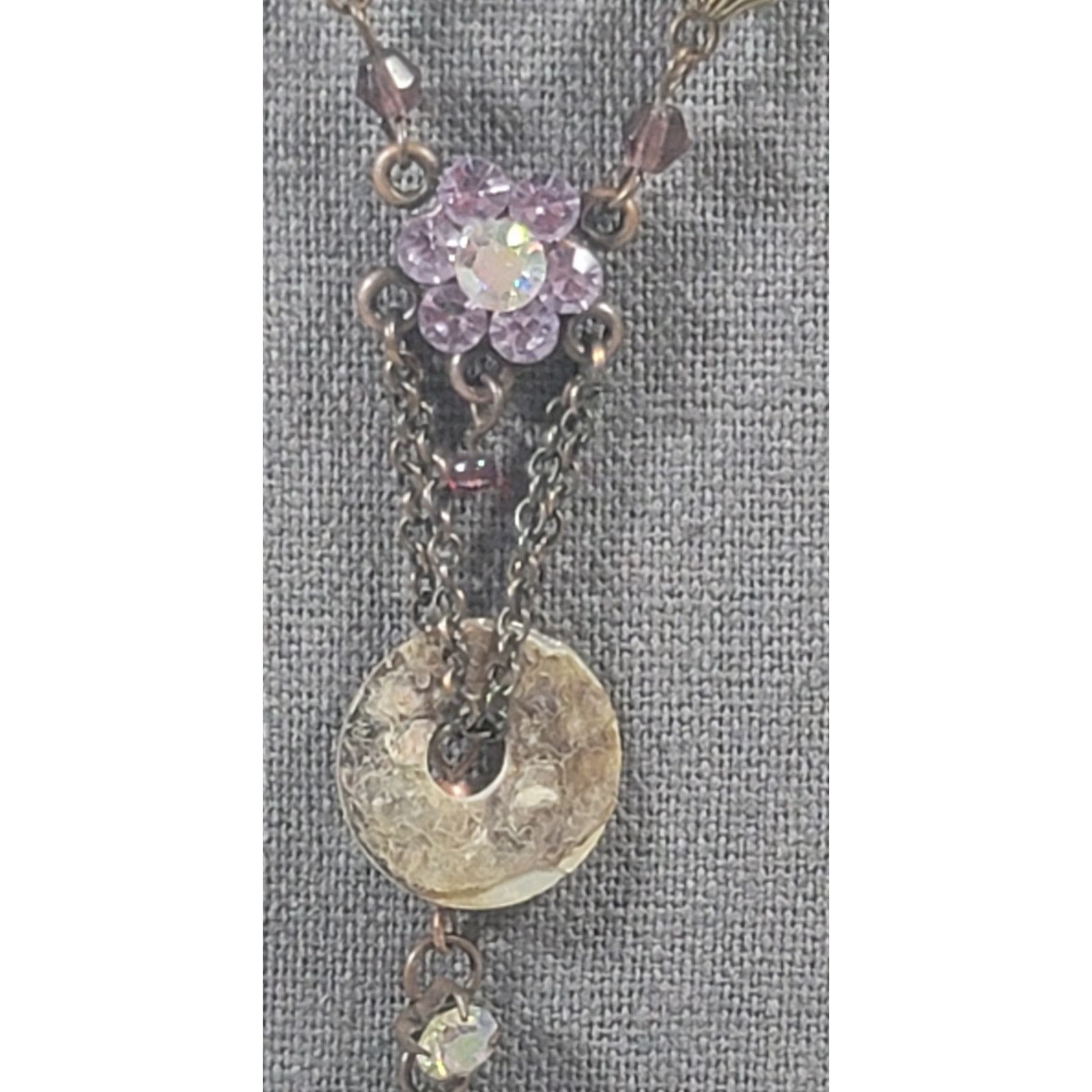 Other Bronze Purple Flower Pendant 13" Necklace Lightweight Size ONE SIZE - 2 Thumbnail