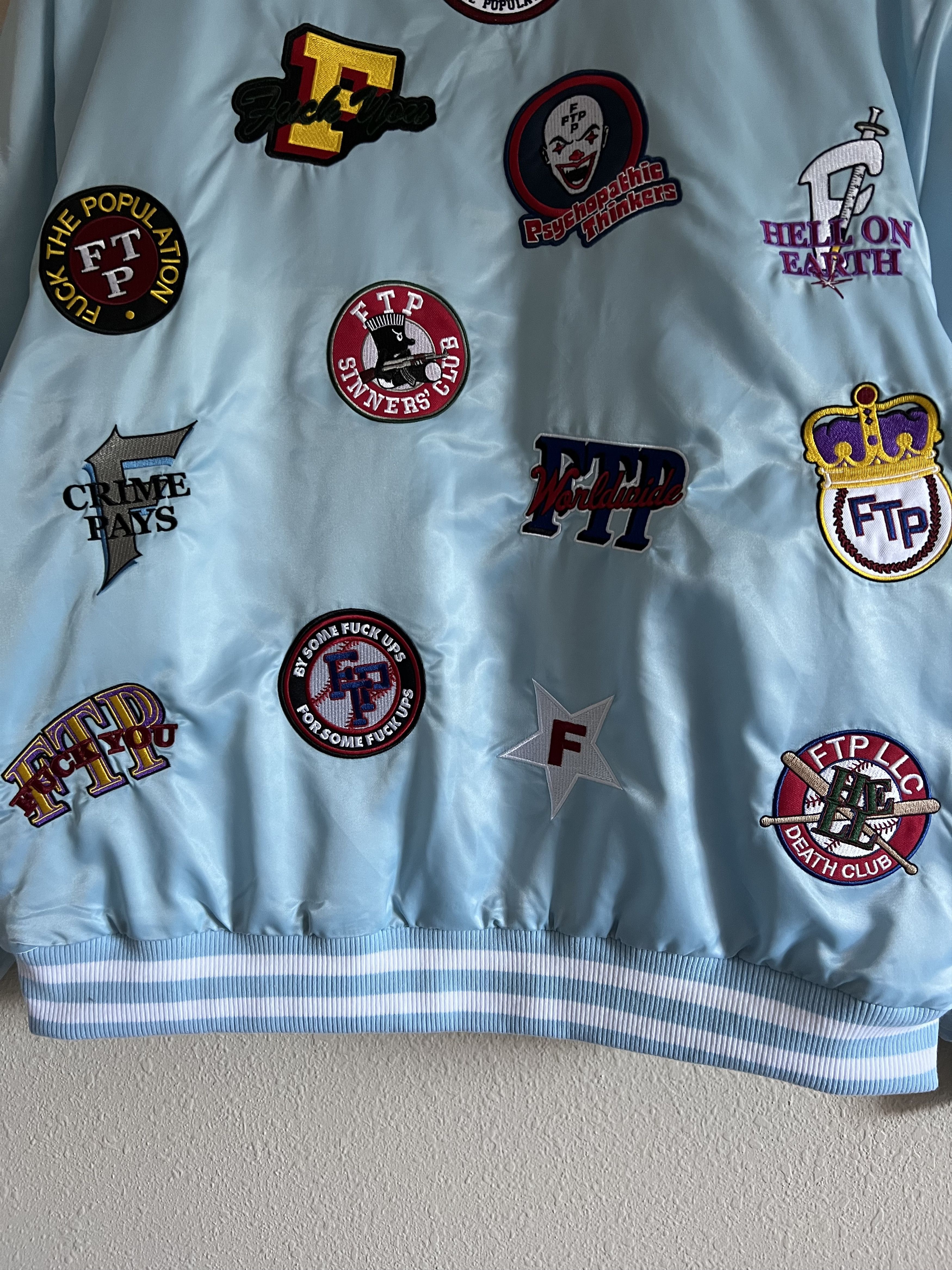 Fuck The Population FTP League Varsity Jacket in Light Blue Size US XL / EU 56 / 4 - 7 Thumbnail