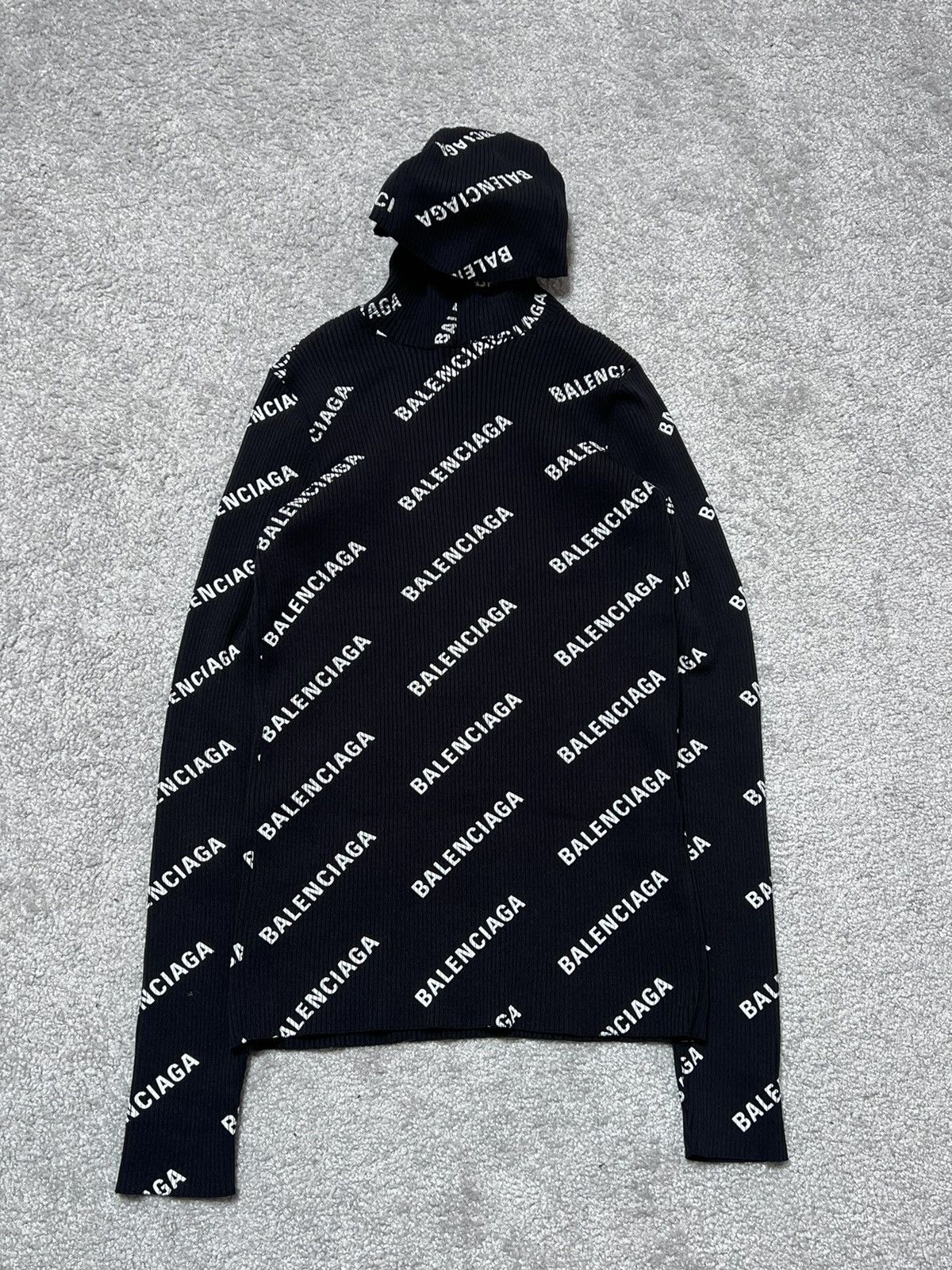 Balenciaga Balenciaga Monogram Ribbed Balaclava Turtleneck Hoodie Size US L / EU 52-54 / 3 - 4 Thumbnail