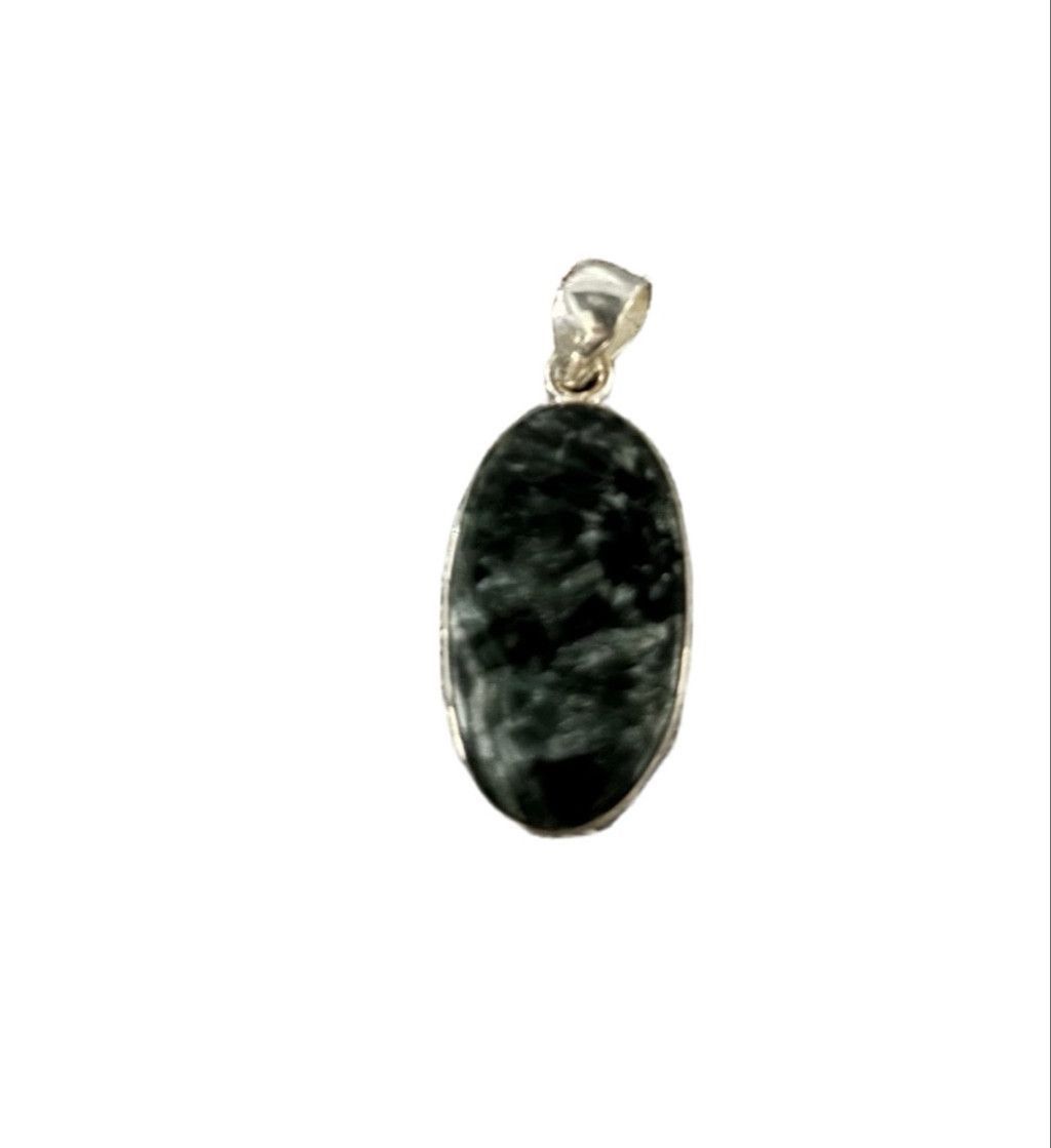 Other GREEN SERAPHINITE NATURAL GEMSTONE 925 SS PENDANT 1.7" Size ONE SIZE - 1 Thumbnail