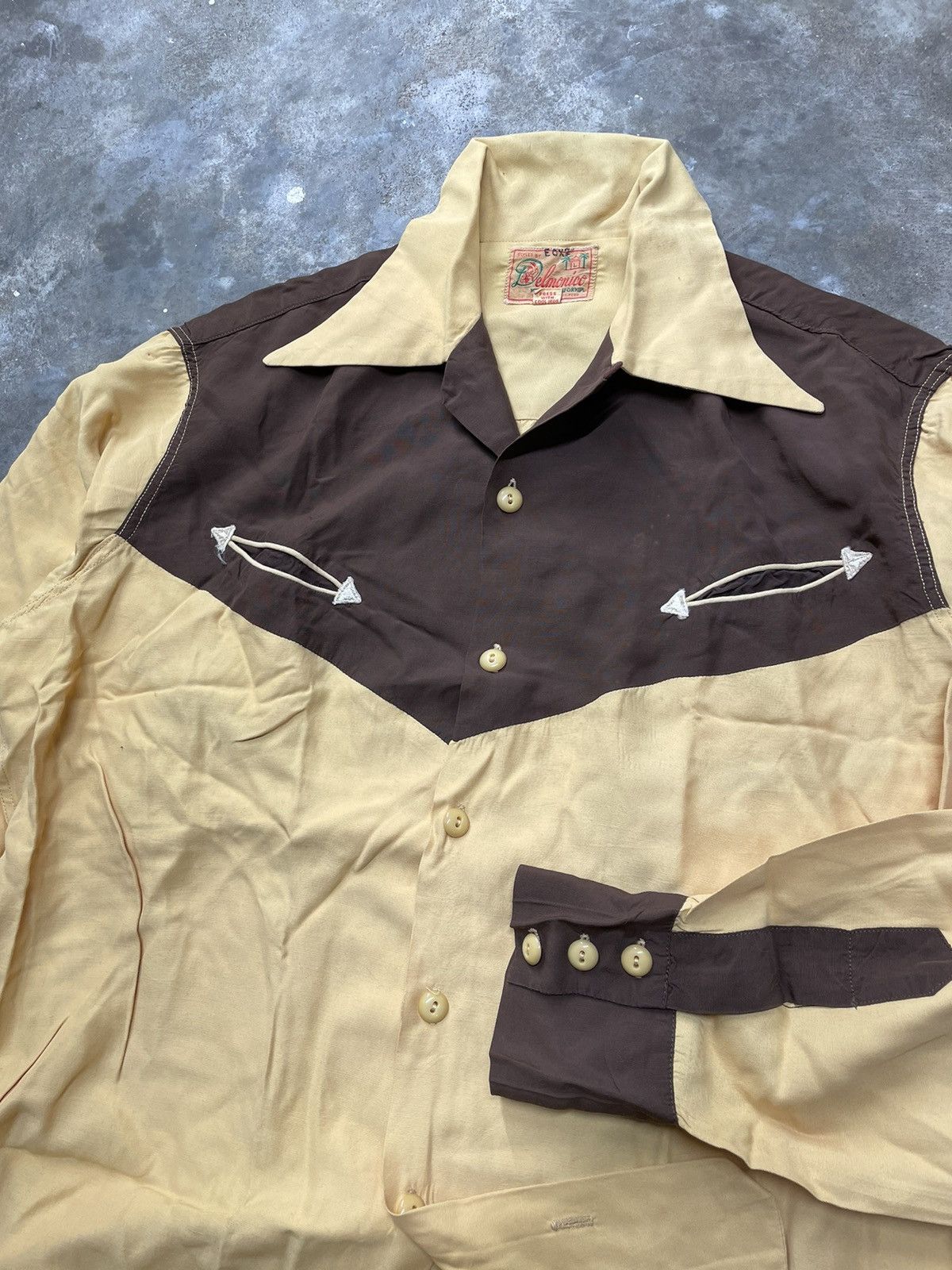 image of Vintage 40’S Loop Collar Gabardine Delmonico Western Shirt in Brown, Men's (Size XL)