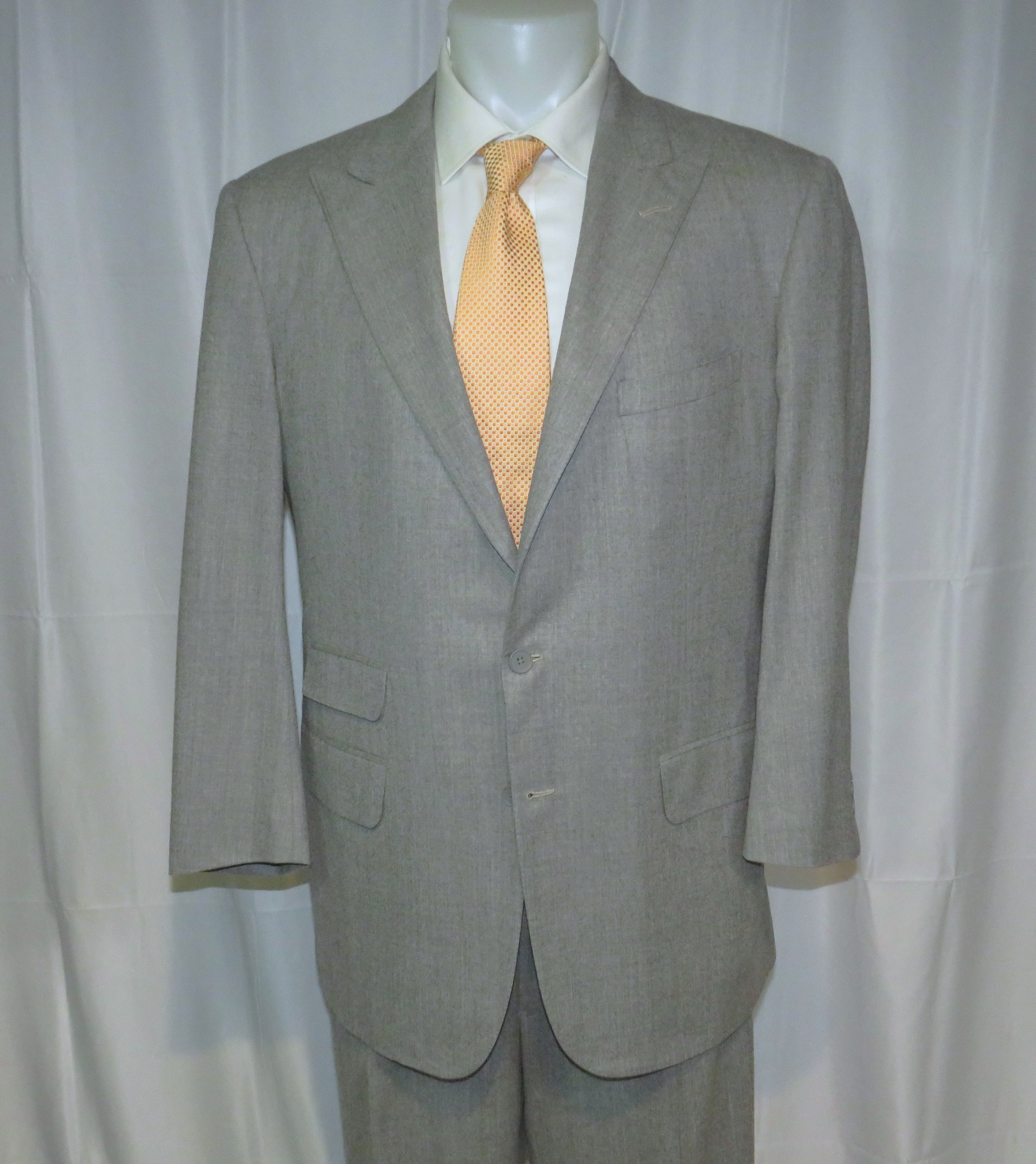Alan Flusser Pale Gray Solid Flannel Two Button Suit 40L Size 40L - 3 Thumbnail