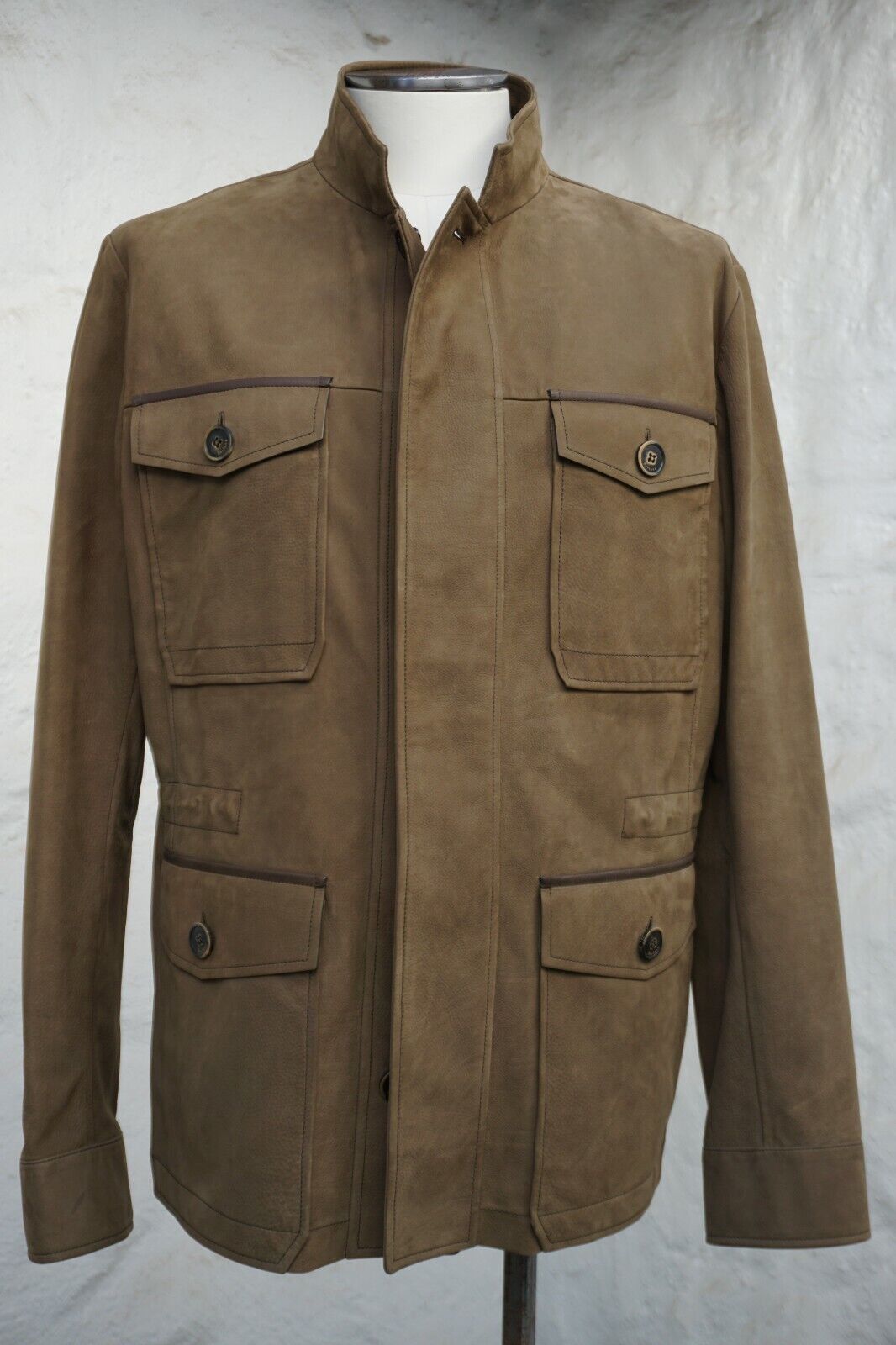 image of NWT Berluti Calf Leather Field Travel Jacket Coat Olive, Men's (Size Large)