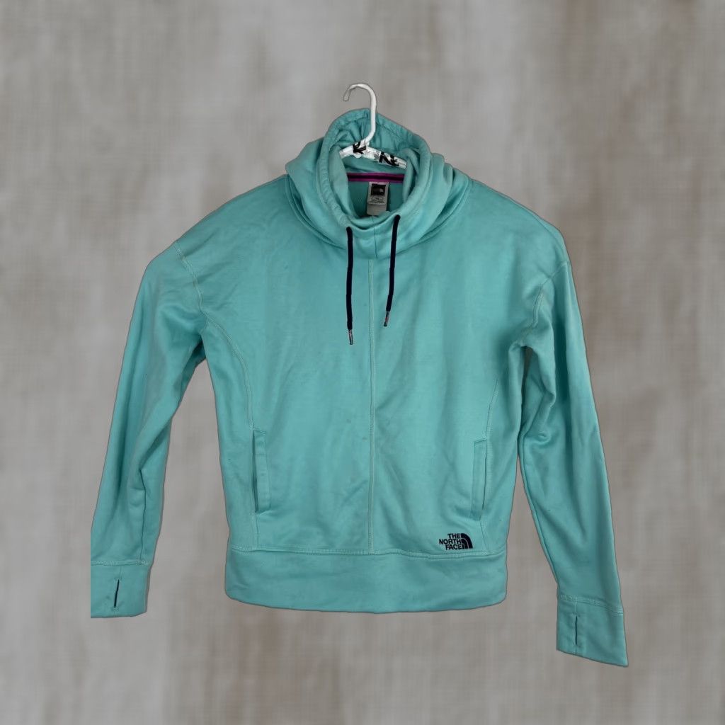 The North Face The North Face Womens Hoodie Large Long Sleeve High Neck Teal Pullover Size L / US 10 / IT 46 - 1 Thumbnail
