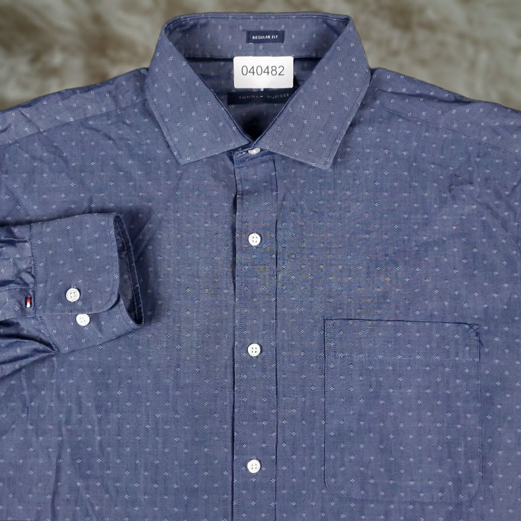 Tommy Hilfiger Tommy Hilfiger Shirt Mens Large Blue Geometric Button-Up Long Sleeve Cotton Shirt Mens Size US L / EU 52-54 / 3 - 1 Thumbnail