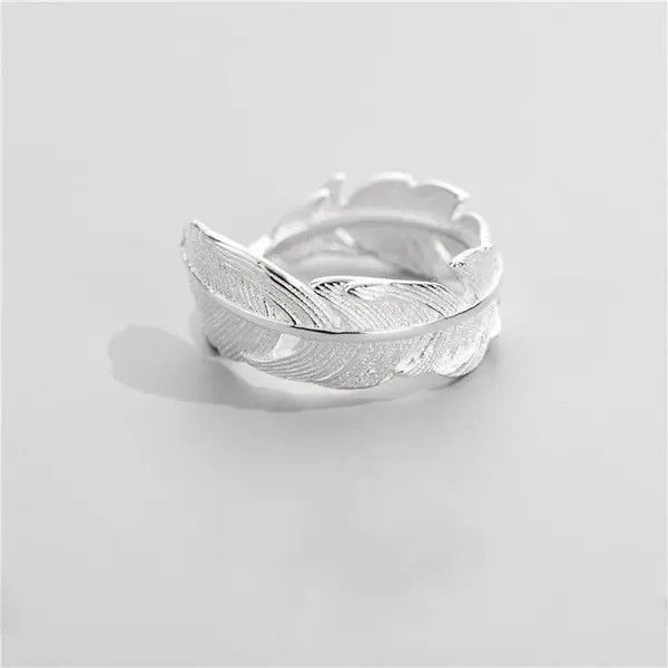 Vintage 925 Sterling Silver Feather Leaf Simple Opening Rings Size ONE SIZE - 1 Thumbnail