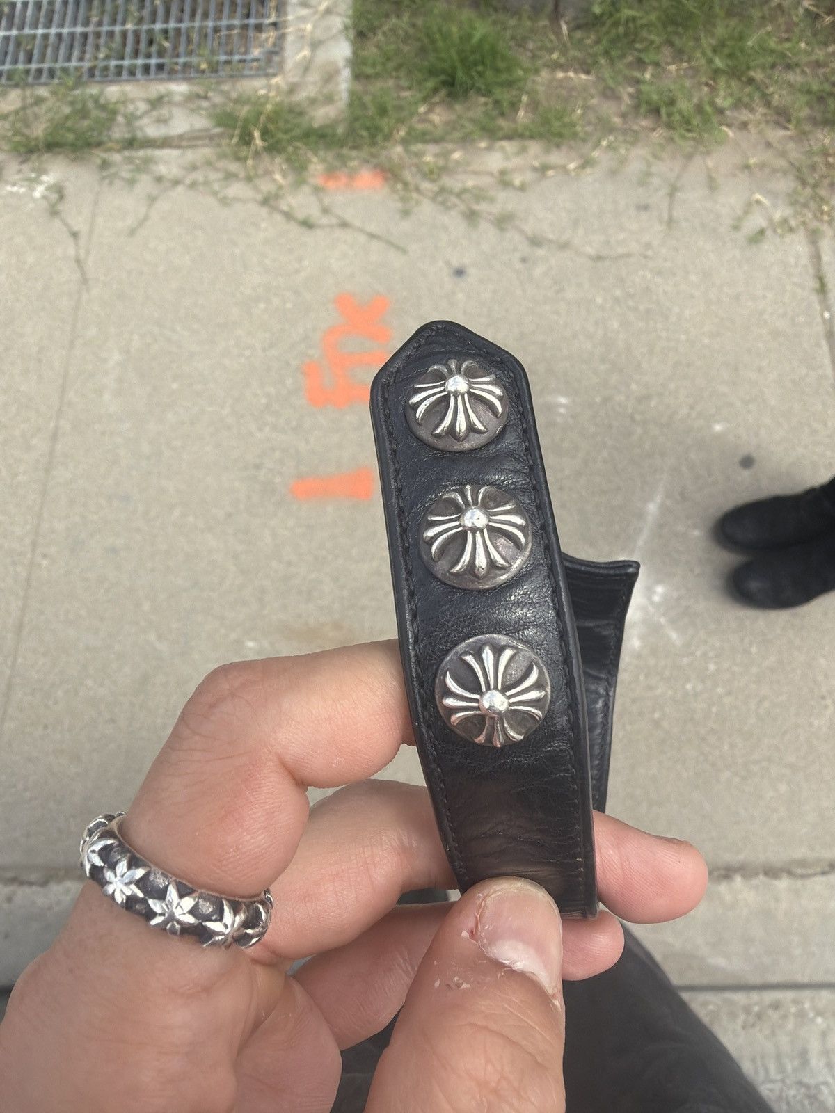 Chrome Hearts Crocodile skin Alligator Punk Stud Spike Bracelet