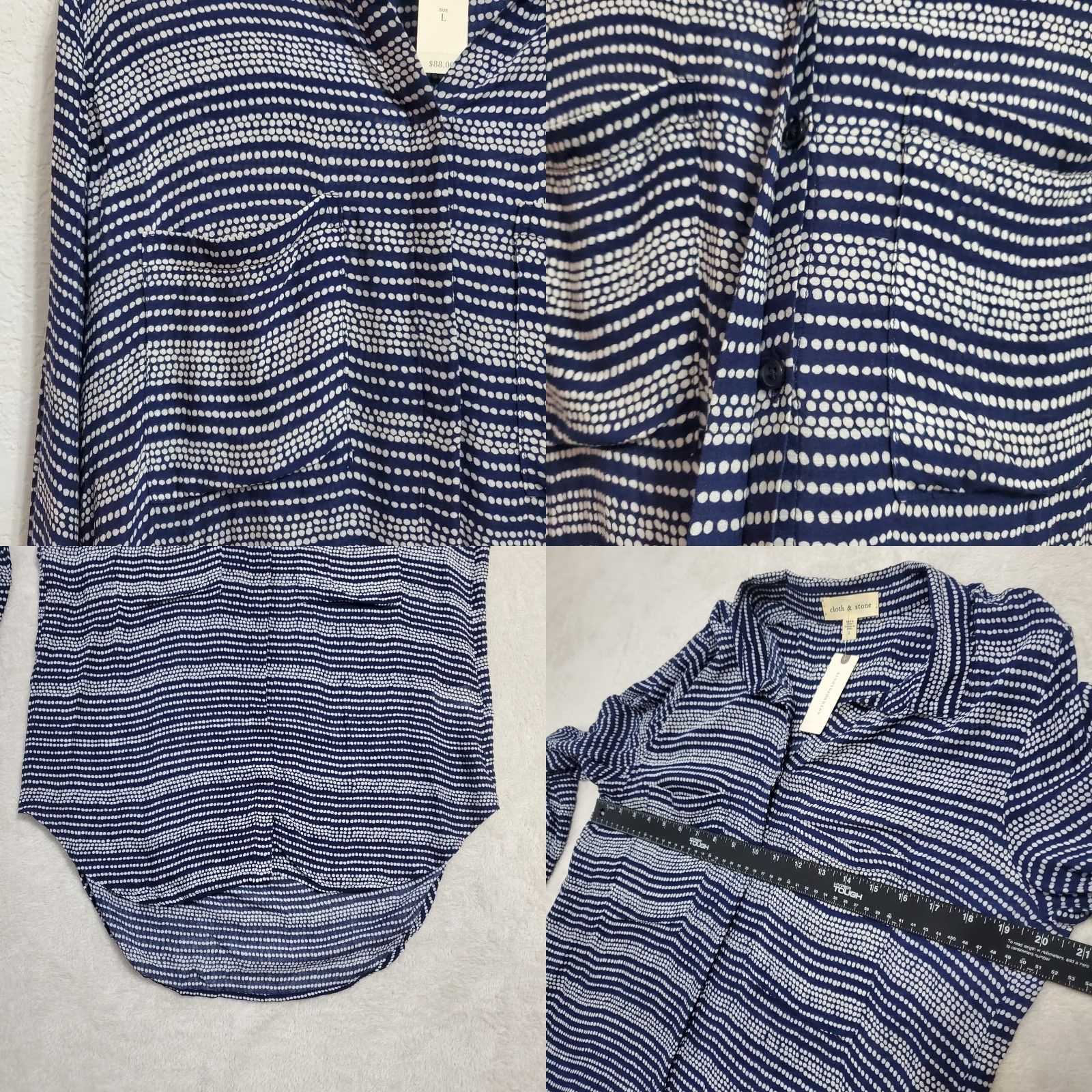 Anthropologie Cloth & Stone Shirt Women L Blue Motif Rayon Relaxed Button Up Top Size L / US 10 / IT 46 - 8 Thumbnail