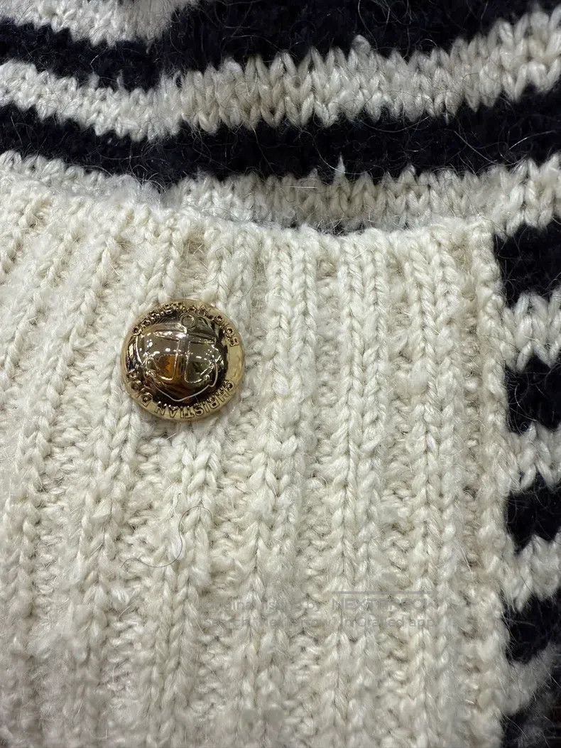 Dior Dior Black and white striped knitted cardigan coat Size M / US 6-8 / IT 42-44 - 4 Thumbnail