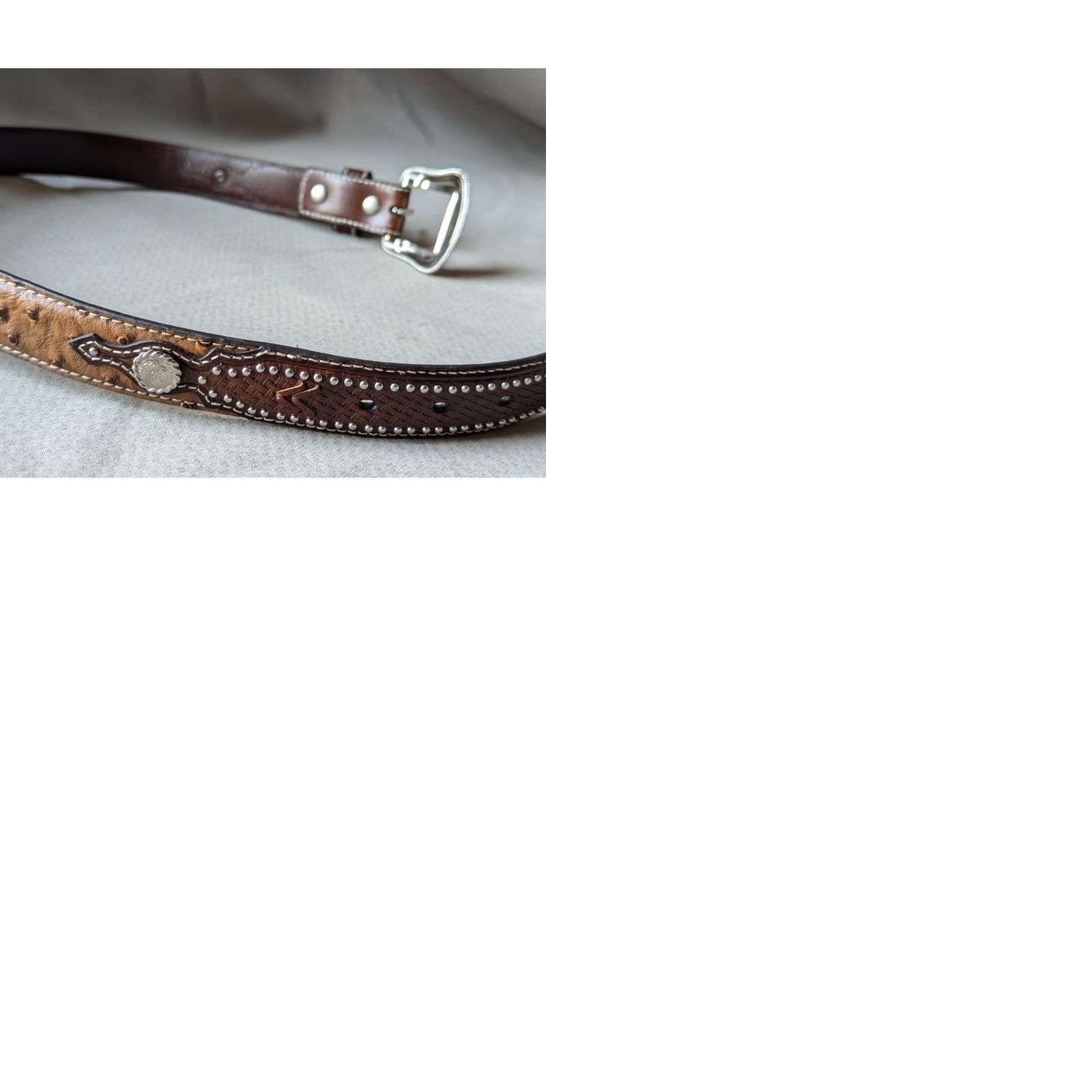 Vintage VINTAGE Nocona belt OSTRICH brown 28 buckle western belt CONCHO leather 1-1/4" woven Southwestern (adjusted to maintain original words and rules) Size 28 - 9 Thumbnail