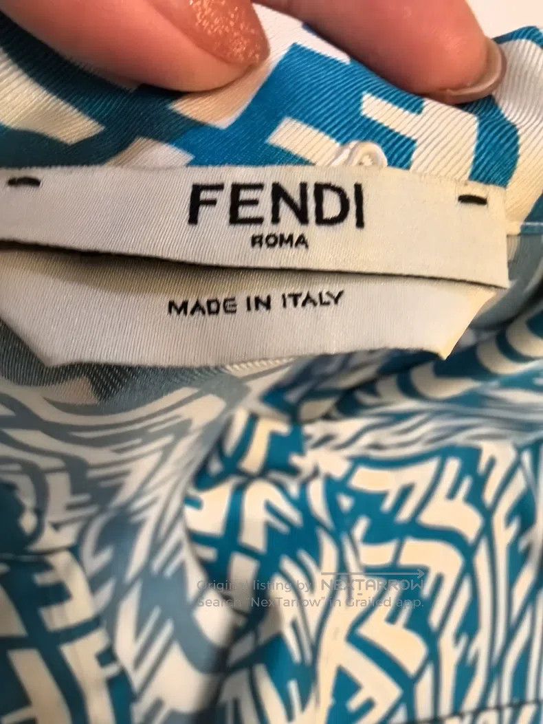 Fendi Fendi Blue and White Geometric Print Short Sleeve Shirt + Size XS / US 0-2 / IT 36-38 - 7 Thumbnail