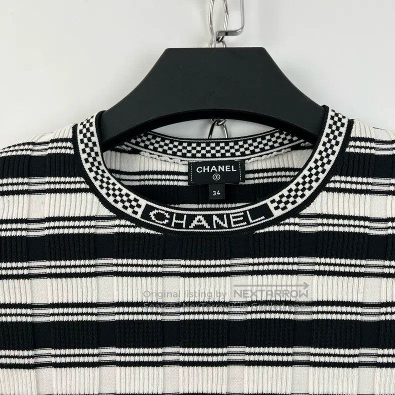 Chanel Chanel Black and white striped logo knitted short sleeves Size XXS / US 00 / IT 34 - 4 Thumbnail