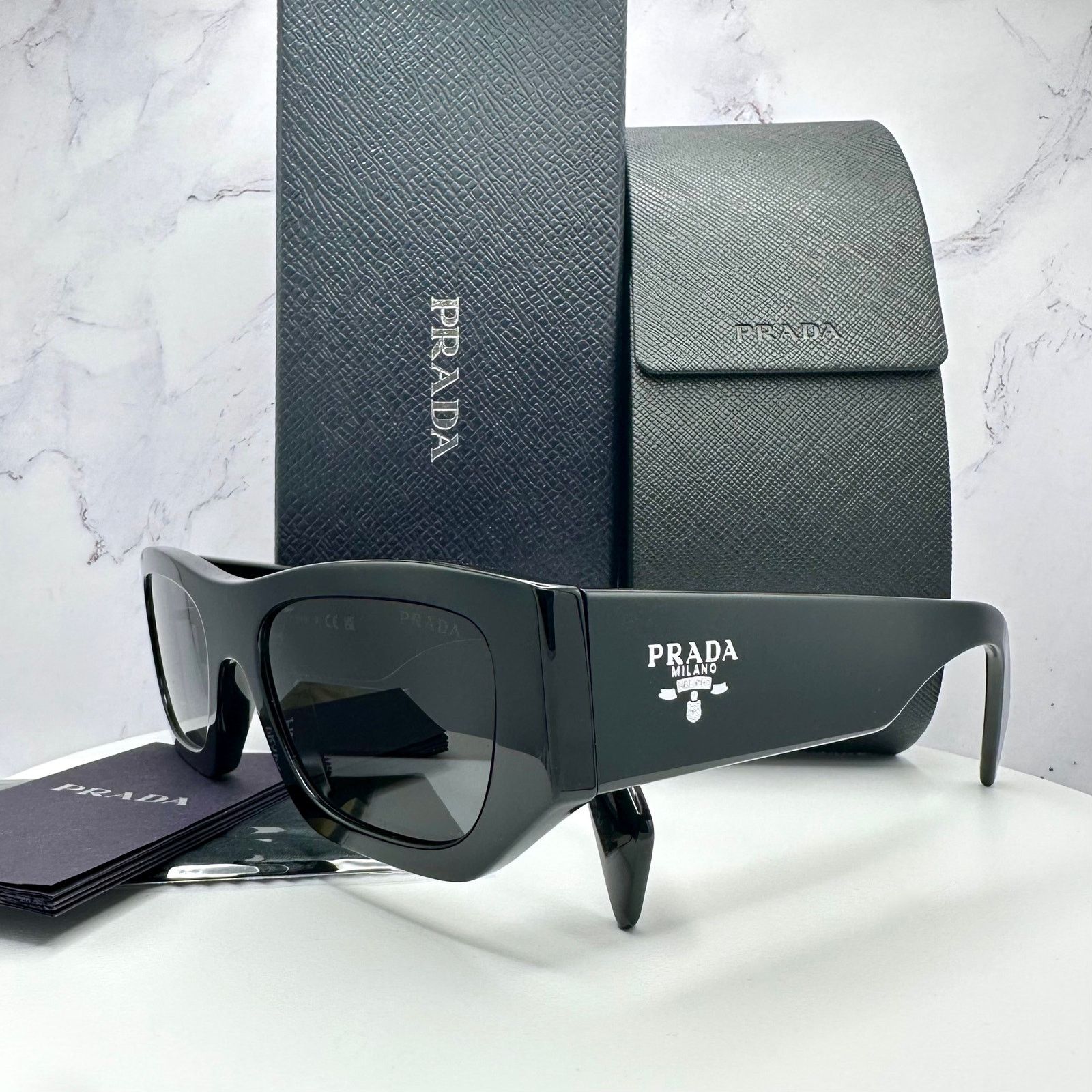 PRADA Sunglasses Black Square PRADA MILANO Silver Logo