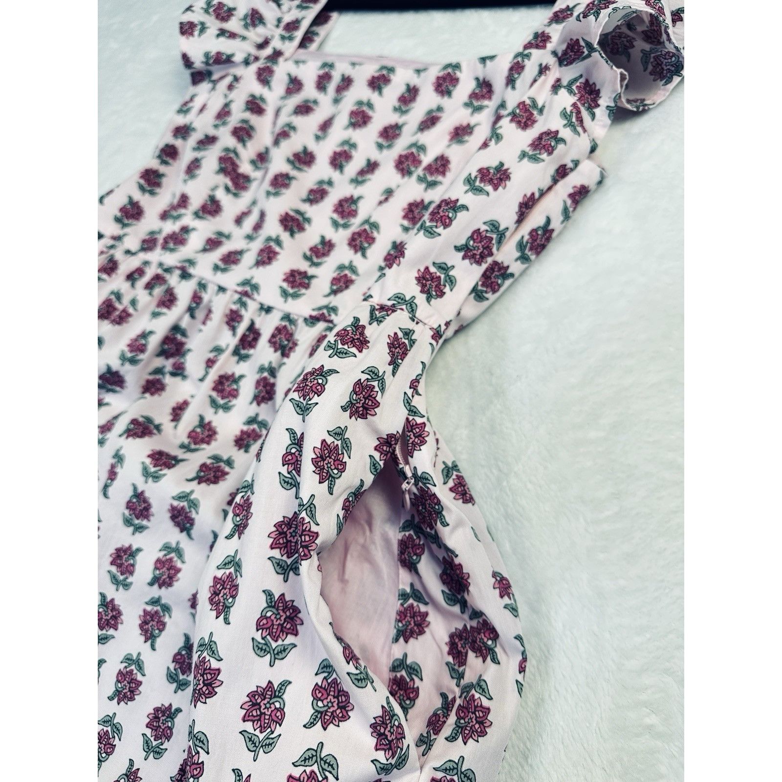 J.Crew J.Crew Floral Midi Dress Pink Ruffle Sleeve Square Neck 6P Size S / US 4 / IT 40 - 11 Thumbnail