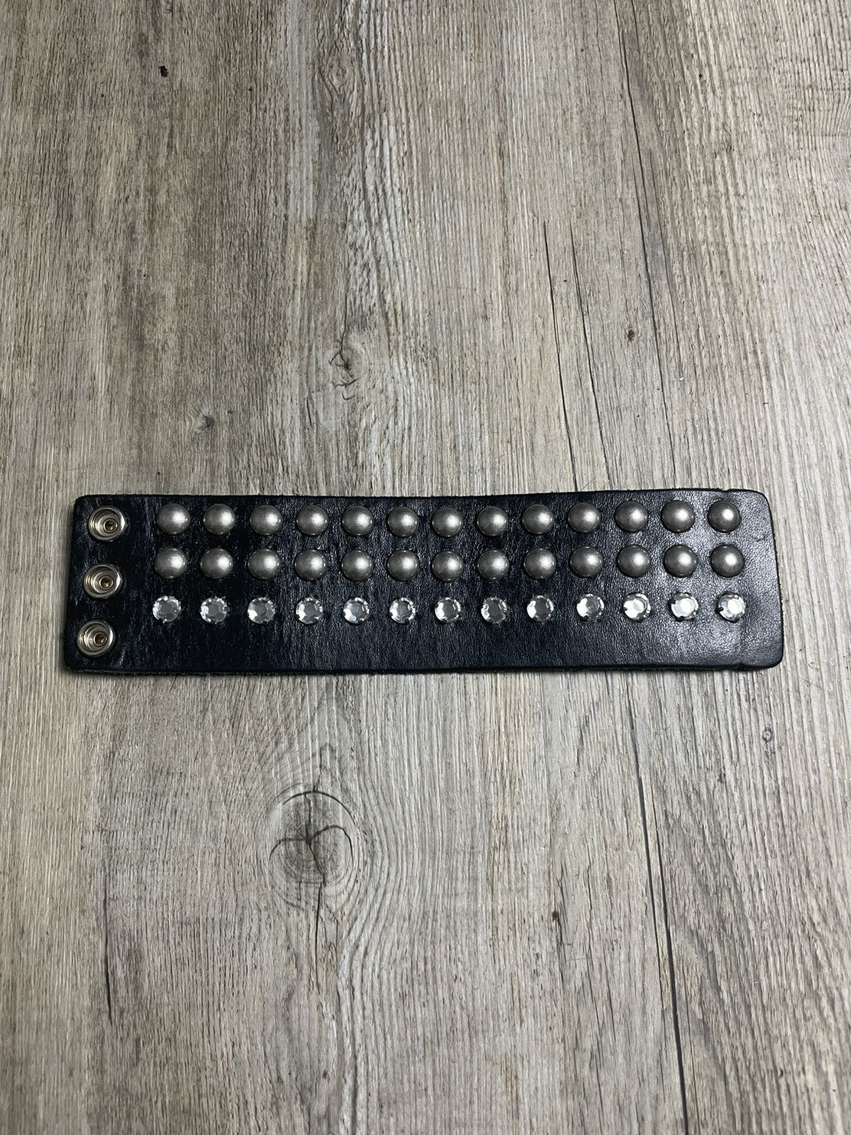 Saint Laurent Paris Black Leather Bracelet with Mixed Studs (metal & crystal) Size ONE SIZE - 1 Thumbnail