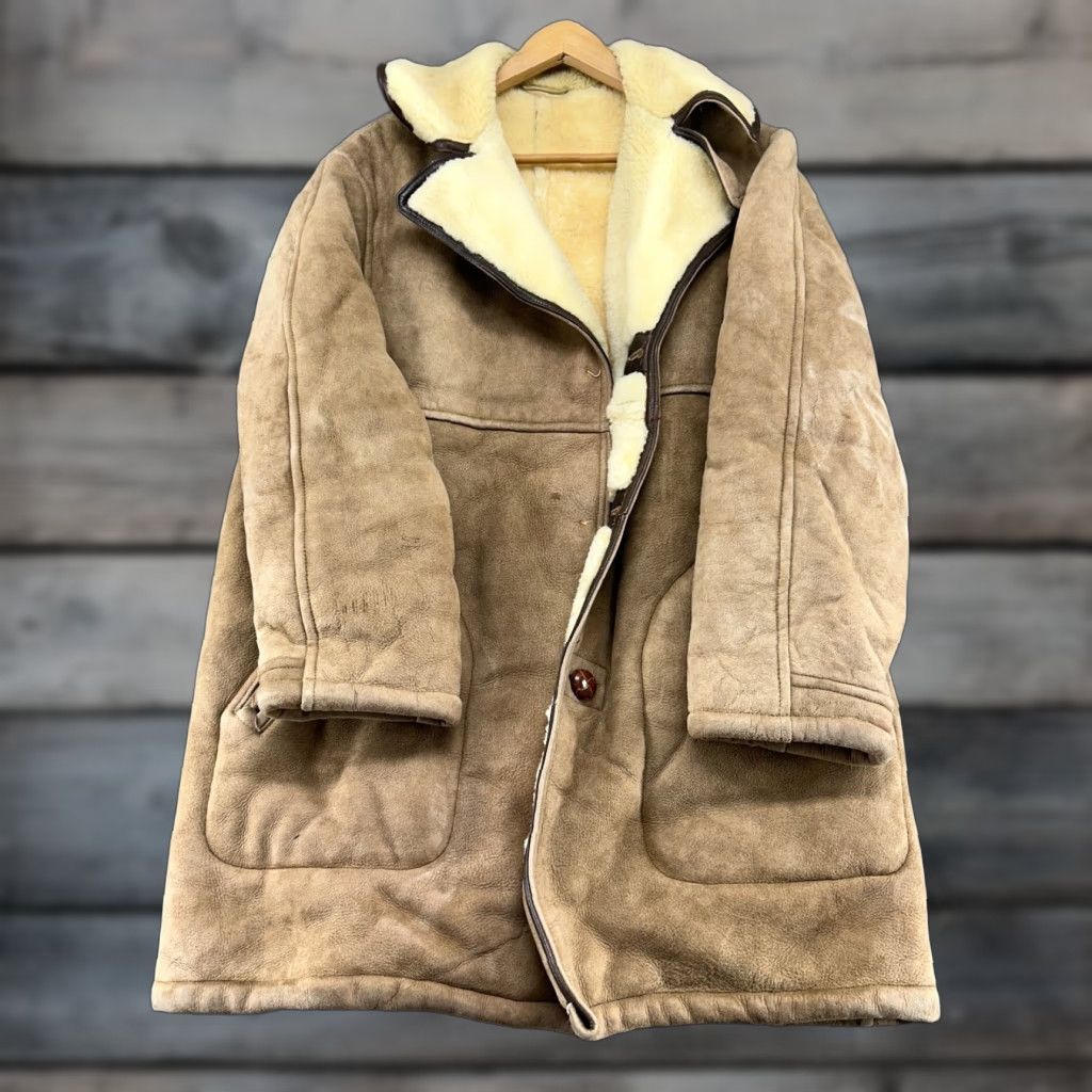 VINTAGE Brier Of Amsterdam Jacket Mens L Brown Tan Suede Shearling Wool Lined 70s Leather Pea Coat 90s Classic Hipster Outdoor USA Mens