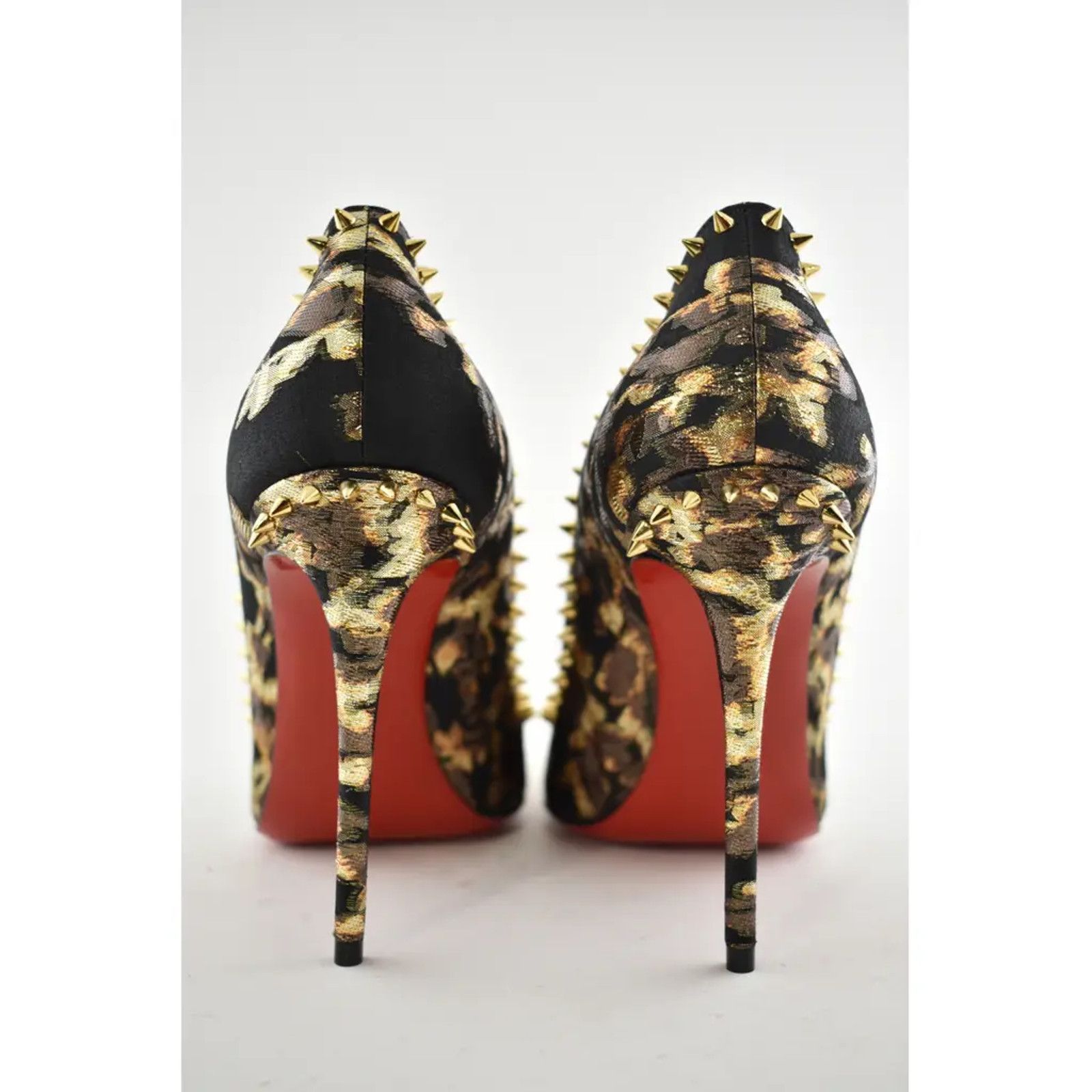 Christian Louboutin Christian Louboutin Anjalina 100 Lurex Tresor Black Gold Size US 7 / IT 37 - 11 Thumbnail
