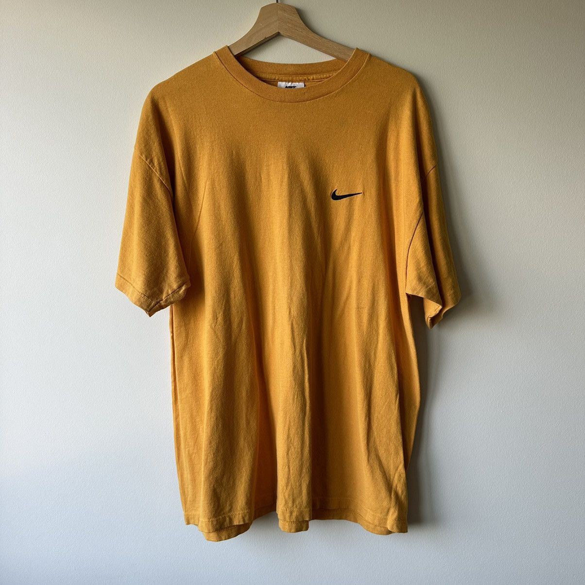 Nike × Vintage Vintage 90s Nike Embroidered Swoosh Logo Basic Yellow Shirt Size US L / EU 52-54 / 3 - 3 Thumbnail